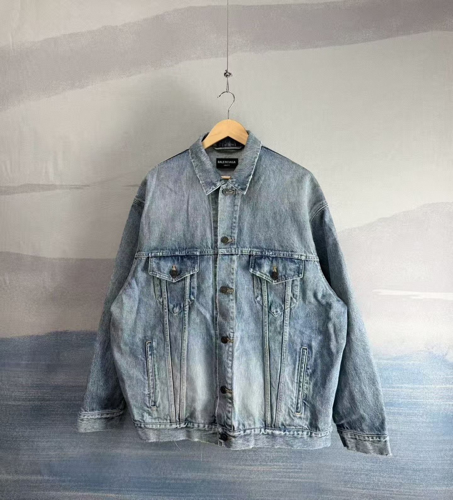 Balenciaga Balenciaga Light Blue Wheat Embroidery Denim Jacket Size US M / EU 48-50 / 2 - 2 Thumbnail