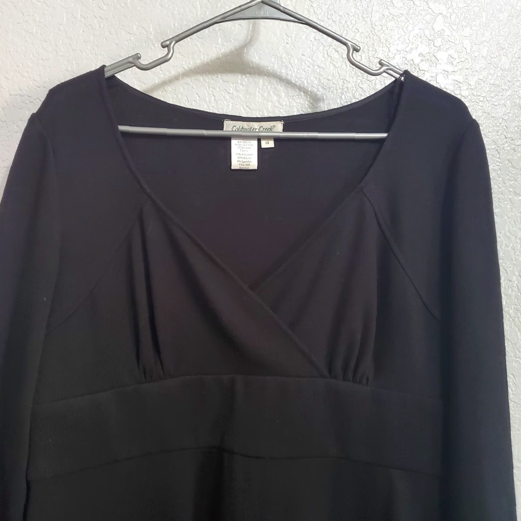 Coldwater Creek Coldwater Creek Dress Midi Black Long Sleeve Empire Waist V Neck Stretch Size 14 Size XL / US 12-14 / IT 48-50 - 4 Thumbnail