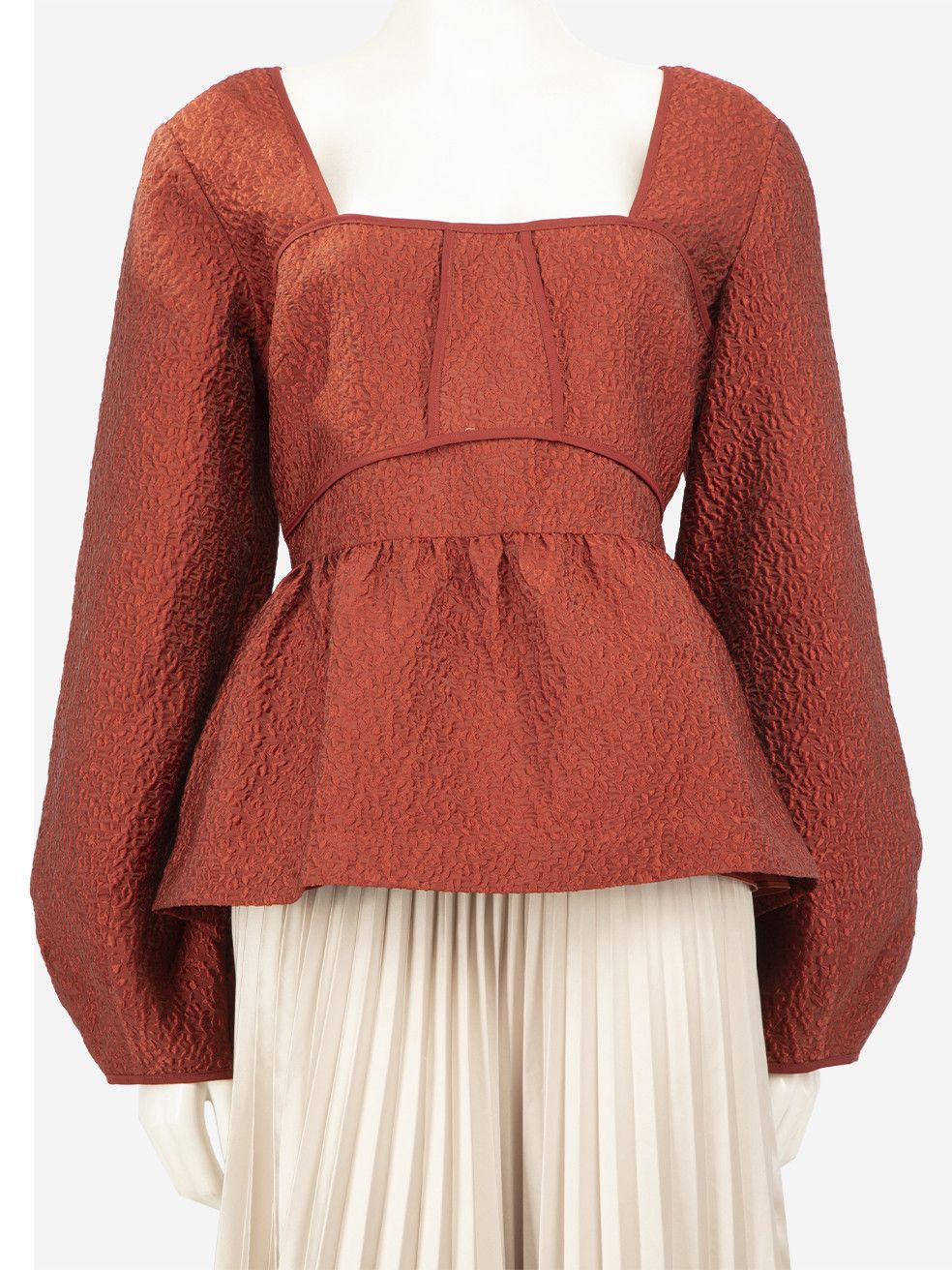 Jonathan Simkhai Red Jacquard Pattern Puff Sleeve Top Size XL / US 12-14 / IT 48-50 - 1 Thumbnail
