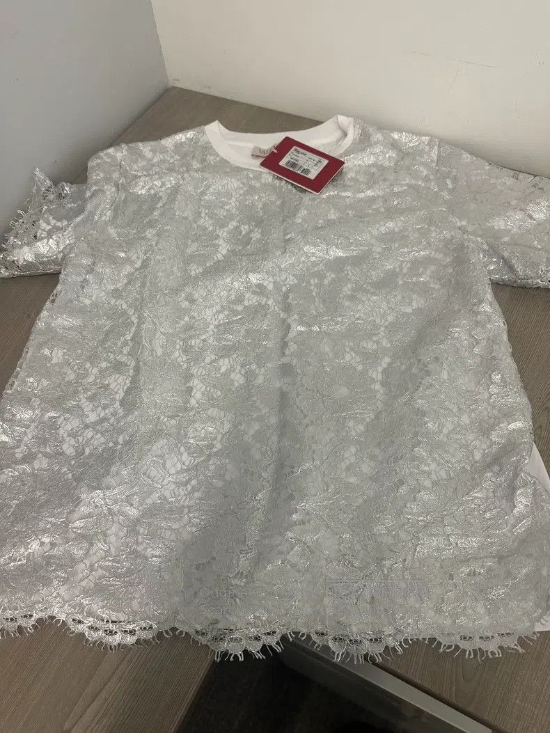 Valentino Valentino Silver fine glitter lace paneled short sleeves Size XL / US 12-14 / IT 48-50 - 3 Thumbnail