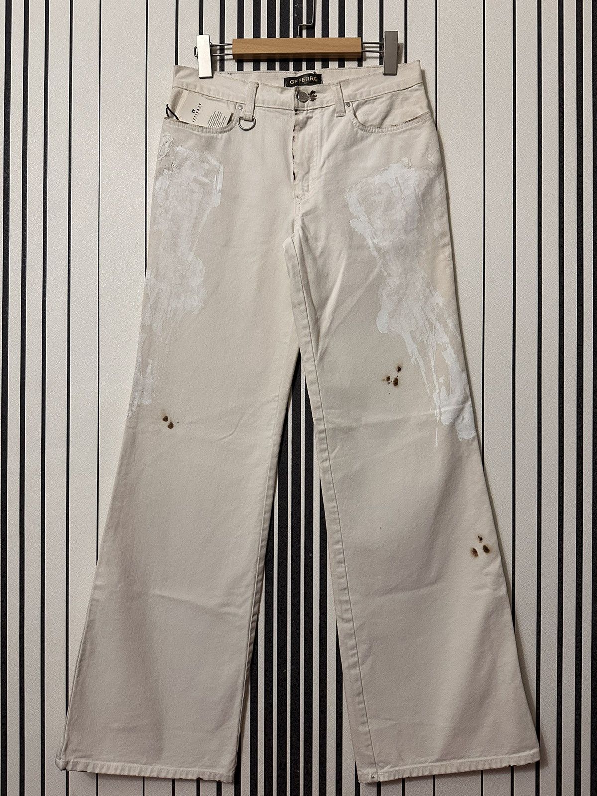 Gianfranco Ferre S/S04 Gianfranco Ferre Burned Painted Y2k Flared Denim Pants Size US 30 / EU 46 - 1 Thumbnail