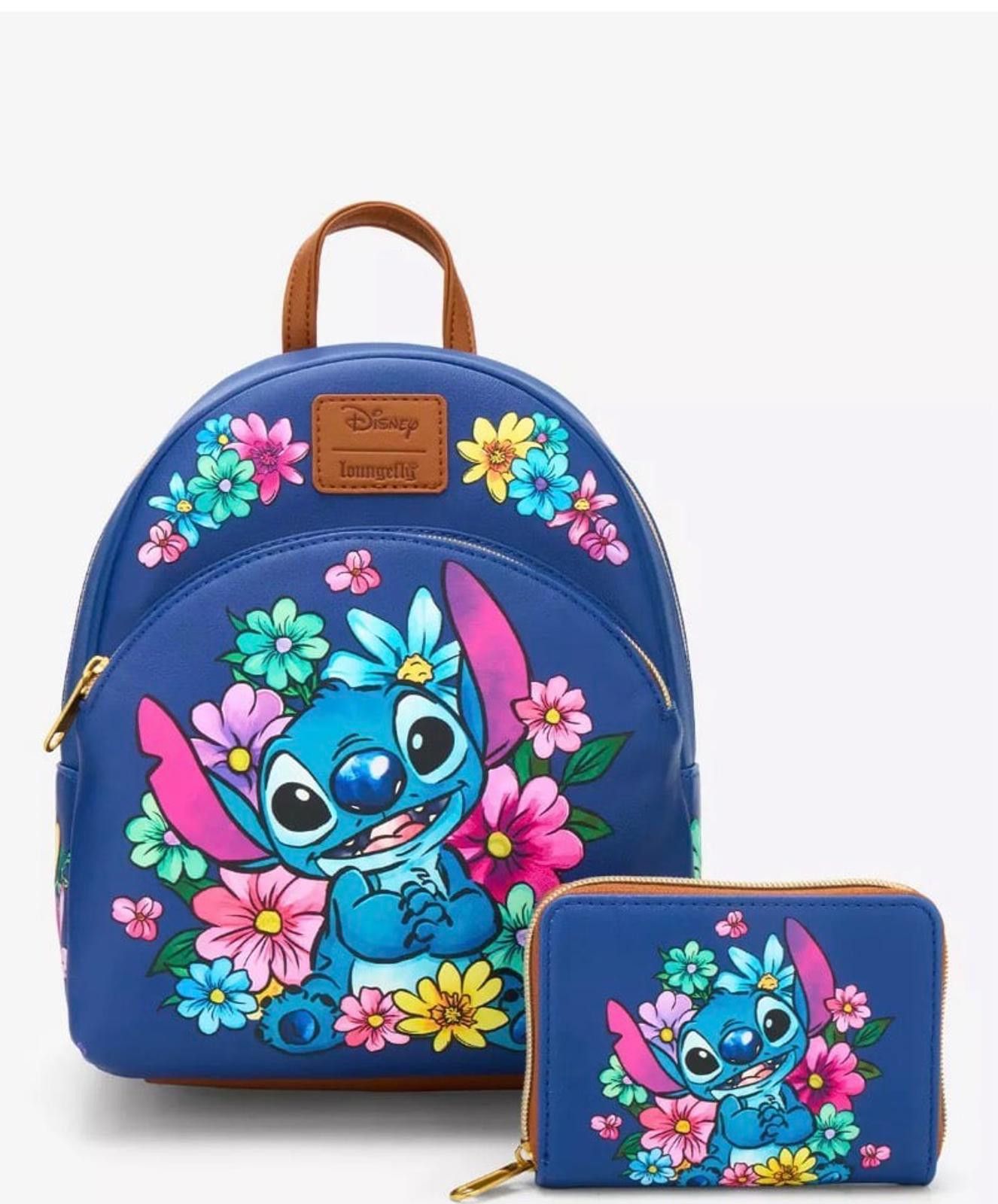 Loungefly Disney Stitch Dark Blue Flowers Mini Zipper Wallet  display picture 3