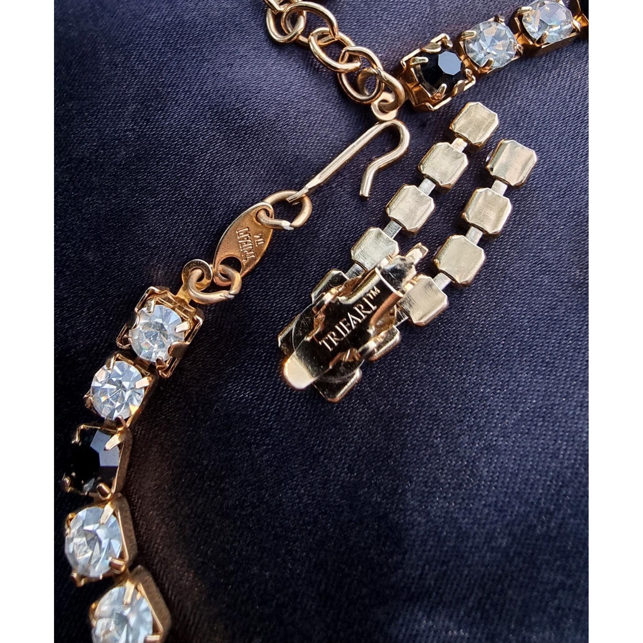 Other Vintage TRIFARI Signed 1990s Rhinestone Black and Clear Gold Size ONE SIZE - 5 Thumbnail