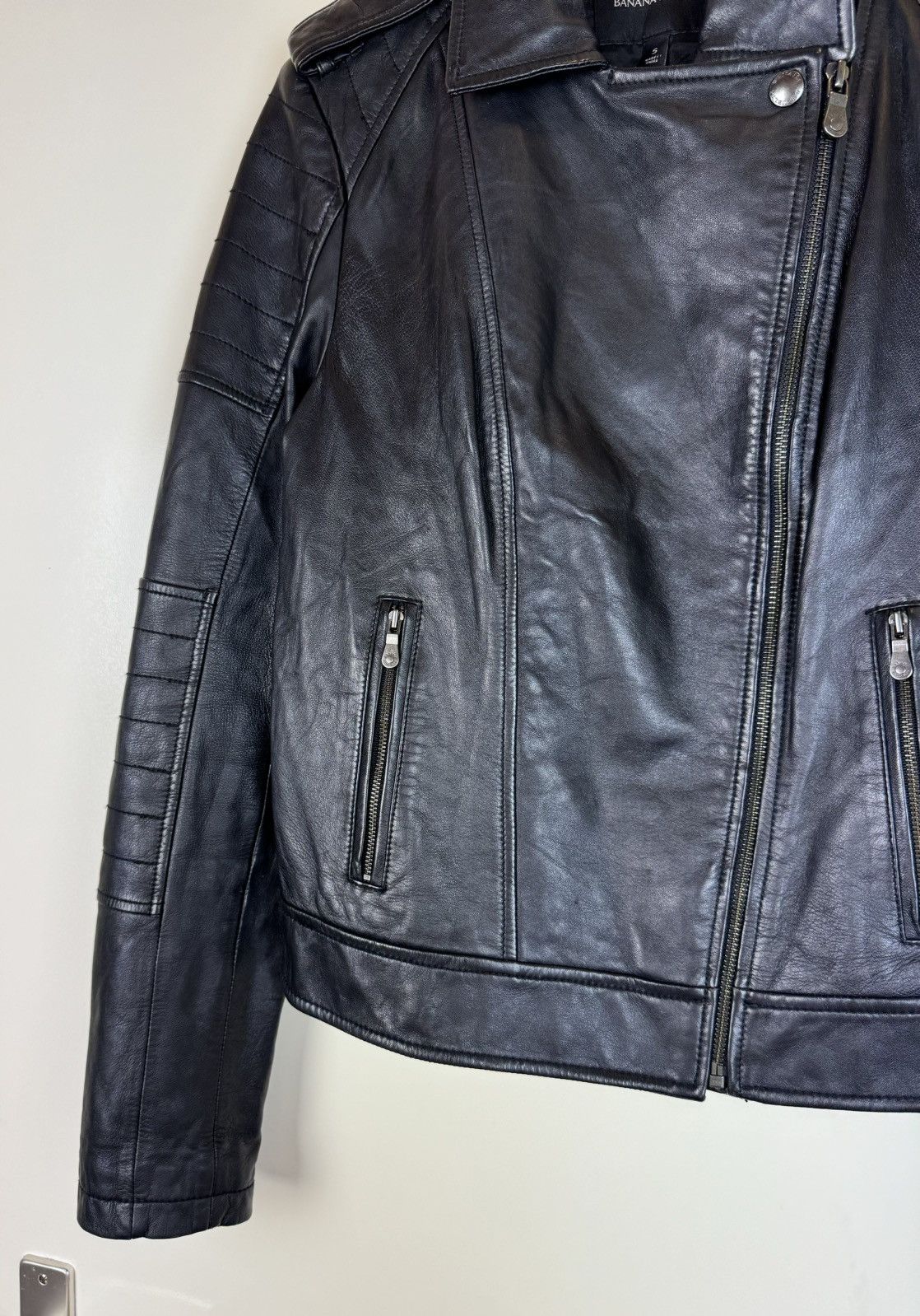 Banana Republic Leather biker moto motorcycle jacket quilted sleeves S Size S / US 4 / IT 40 - 5 Thumbnail