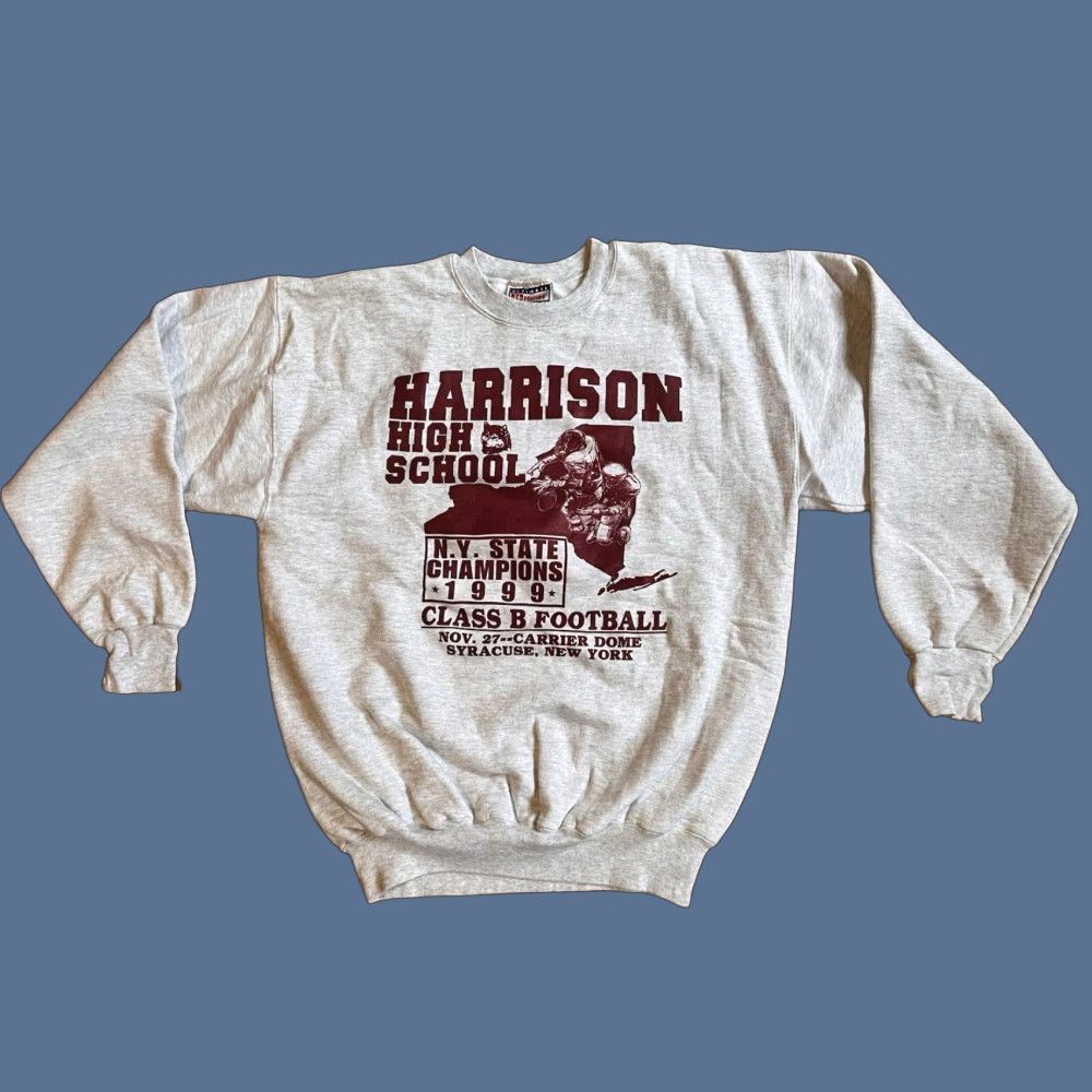 Hanes VINTAGE Hanes Sweatshirt Men’s M Grey 1999 NY Football Champions Harrison High School 90s Graphic Print Pullover Crew Neck Size US M / EU 48-50 / 2 - 1 Thumbnail