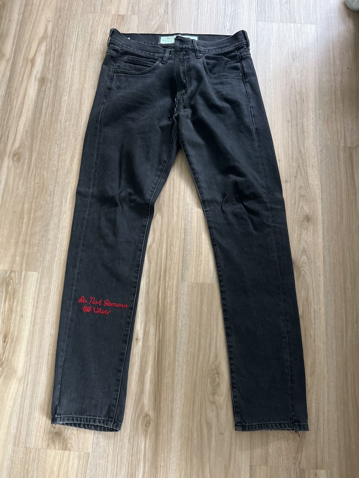 image of Off White Do Not Remove Denim in Black, Men's (Size 32)