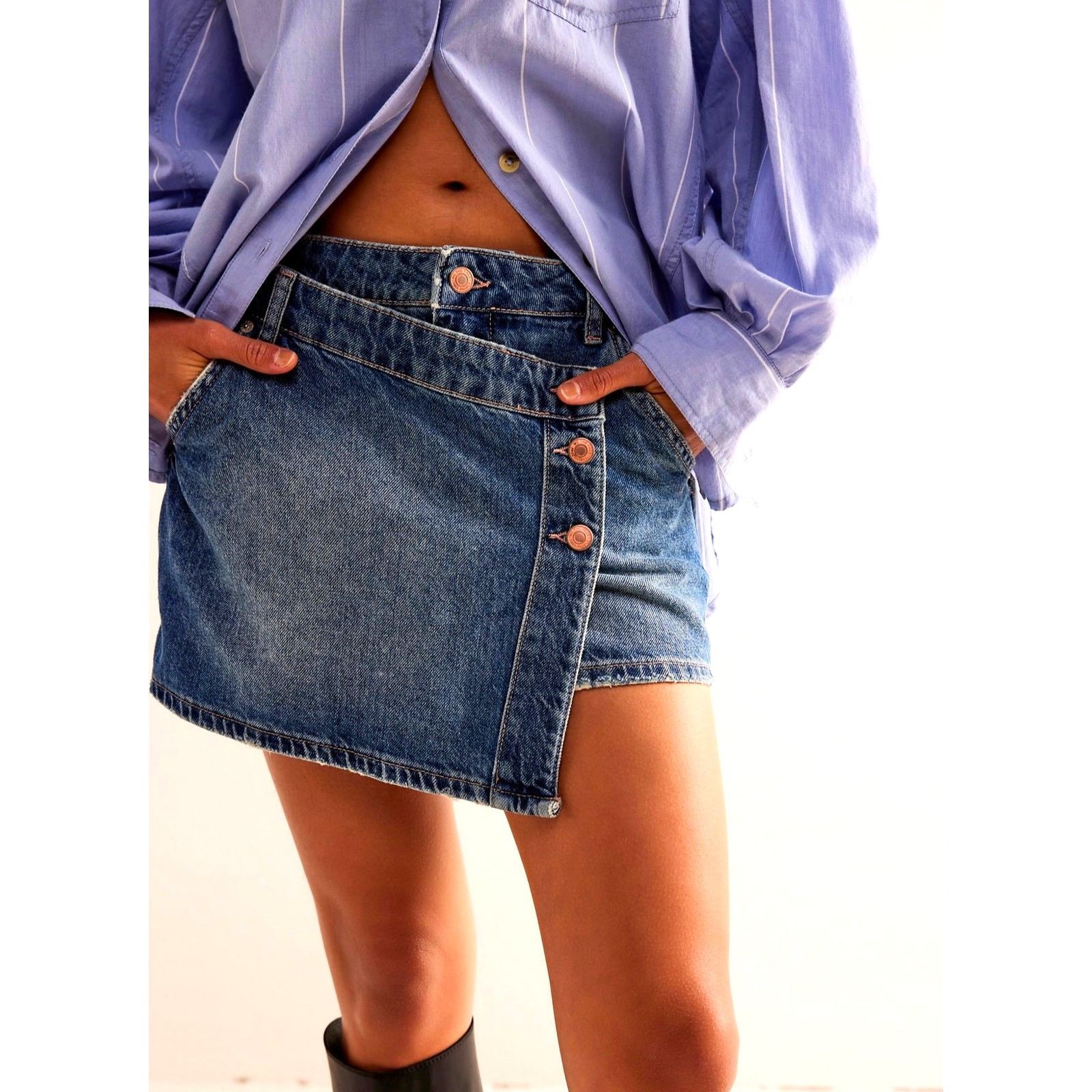 Free People Free People We The Free Wynne Denim Skirt Cornflower size 29 Size 29" - 3 Thumbnail