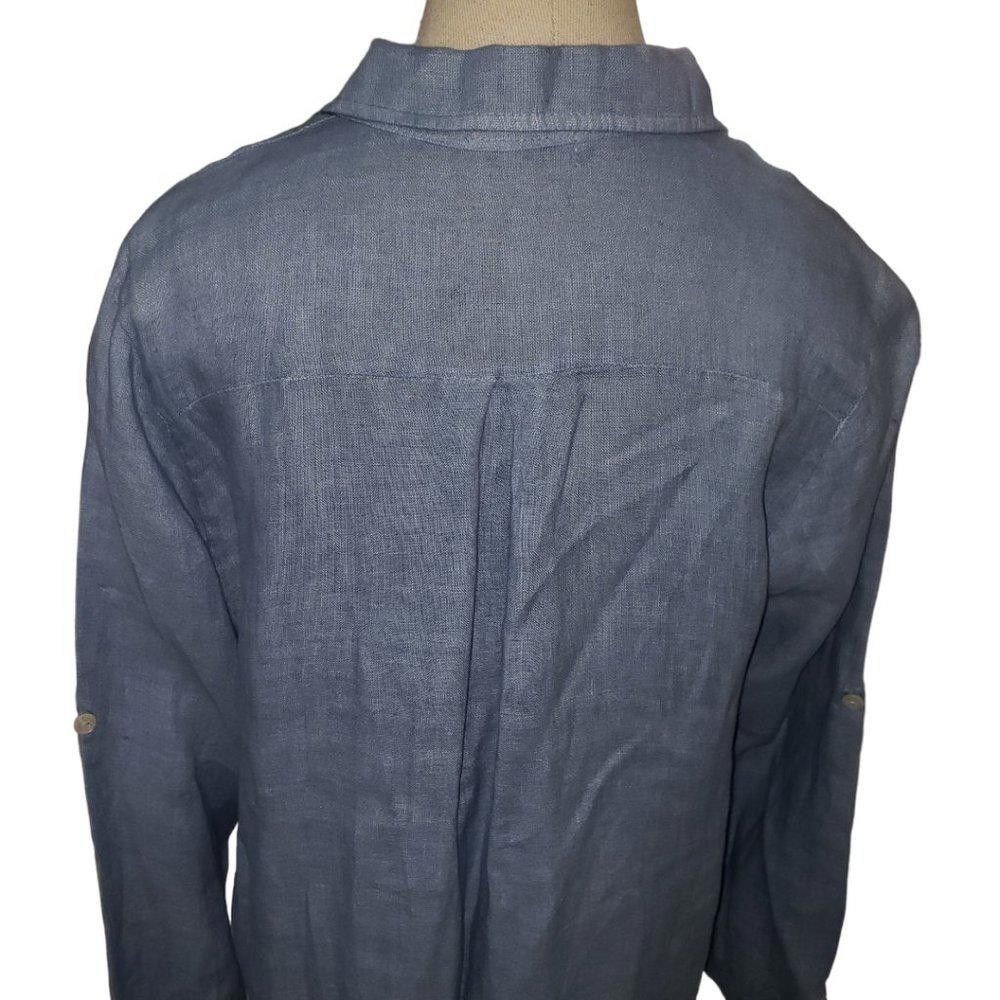 Designer CT517 Linen 100% Italian Blue Maxi Button Down Dress S/M Size S / US 4 / IT 40 - 4 Thumbnail