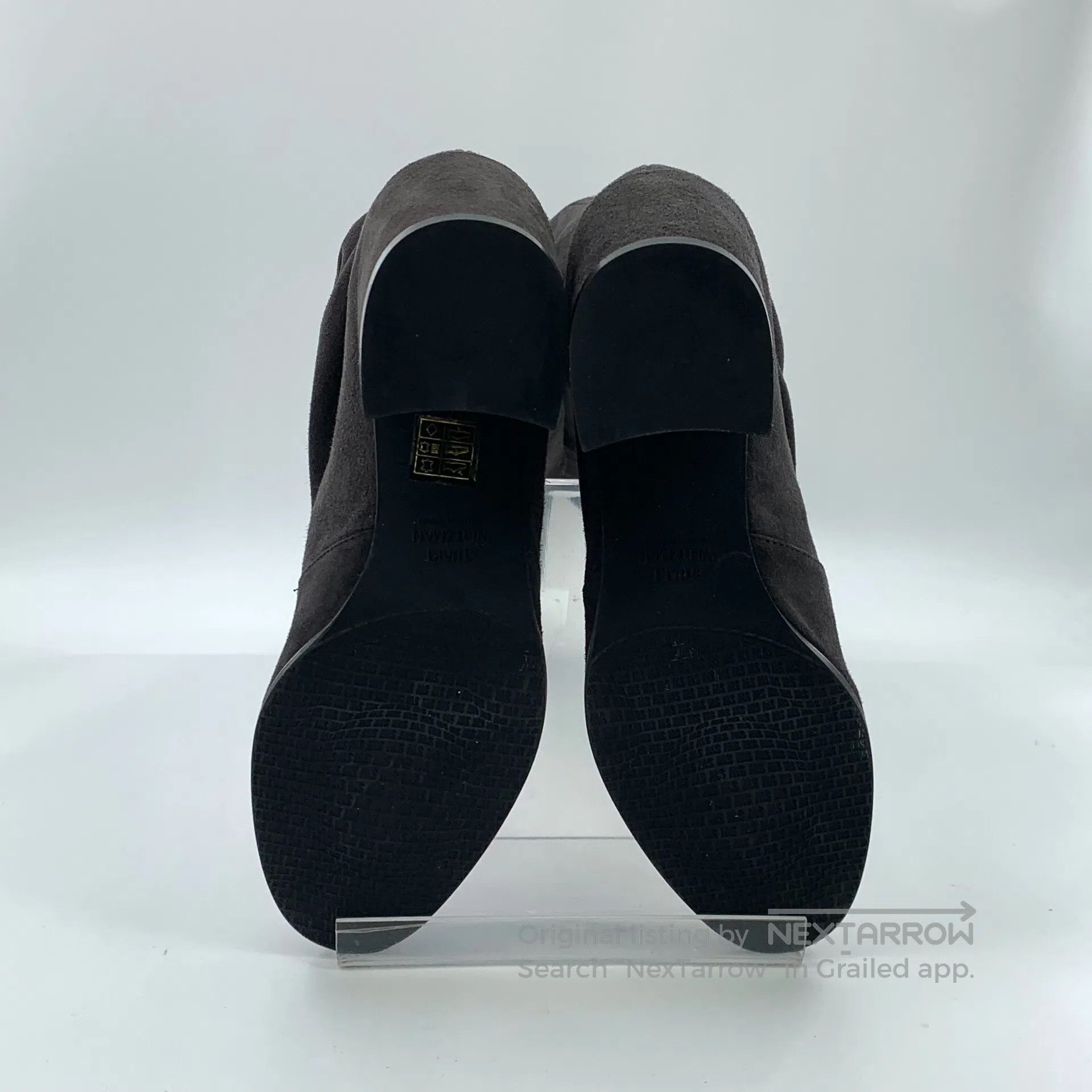 Swarovski SW Grey Round Toe Suede Chunky Heel Tall Boots| Size US 7 / IT 37 - 5 Thumbnail
