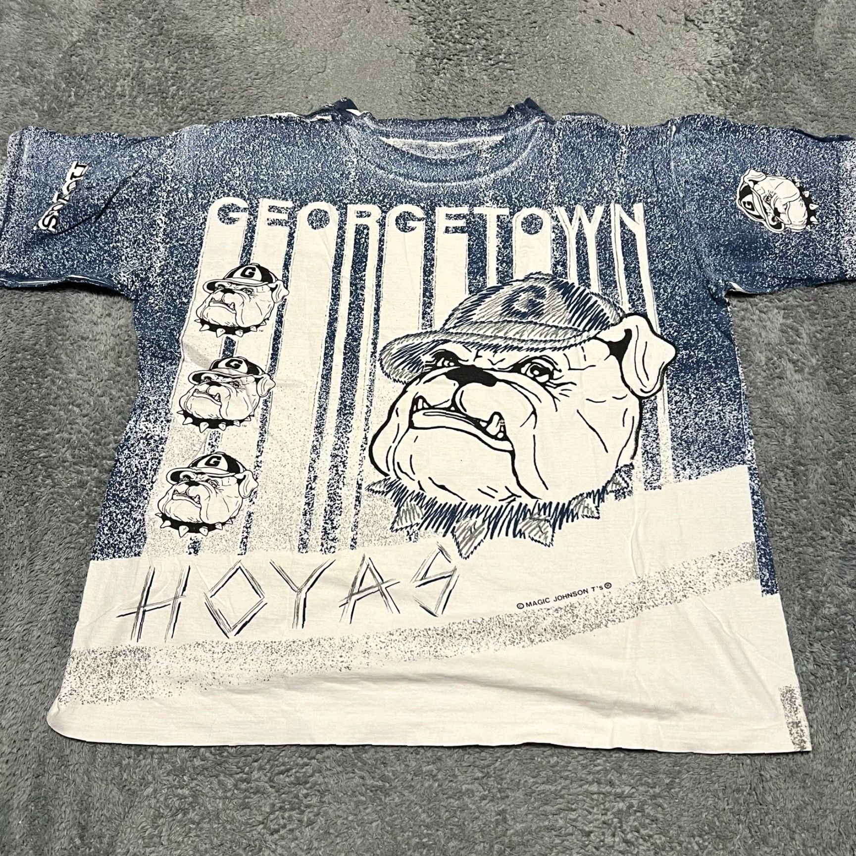VINTAGE 90s Magic Johnson Georgetown Hoyas AOP T-Shirt XL Men NCAA Blue Caribbean Dream, Regular, Untreated stains, No size tag, ?