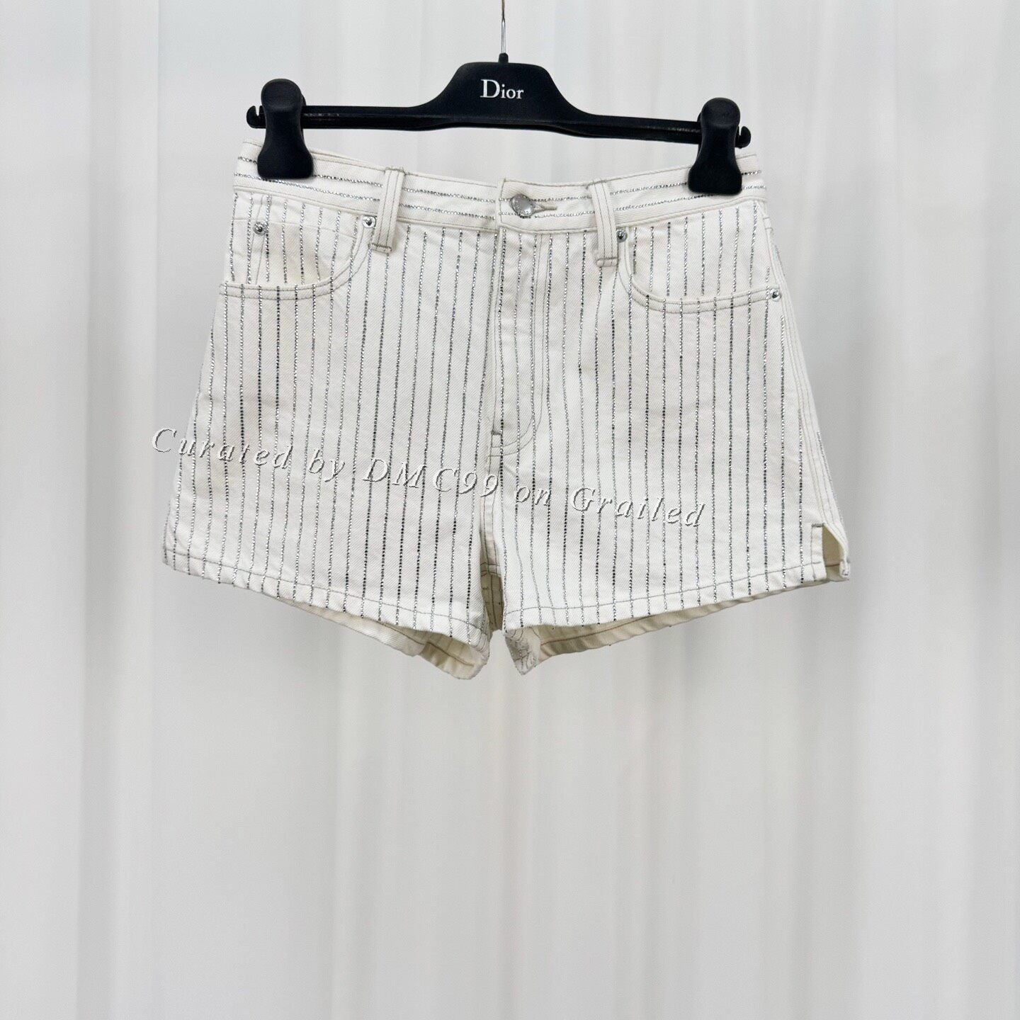 Alexander Wang Alexander Wang Rhinestone Striped Denim Shorts Size 26" / US 2 / IT 38 - 1 Thumbnail