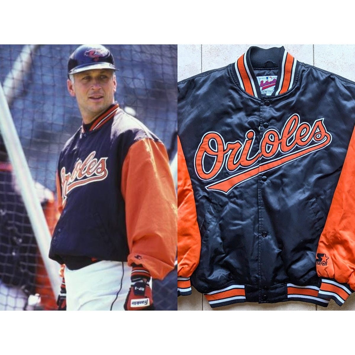 MLB × Starter Baltimore Orioles 90s satin bomber Diamond M black MLB vtg Size US M / EU 48-50 / 2 - 1 Thumbnail