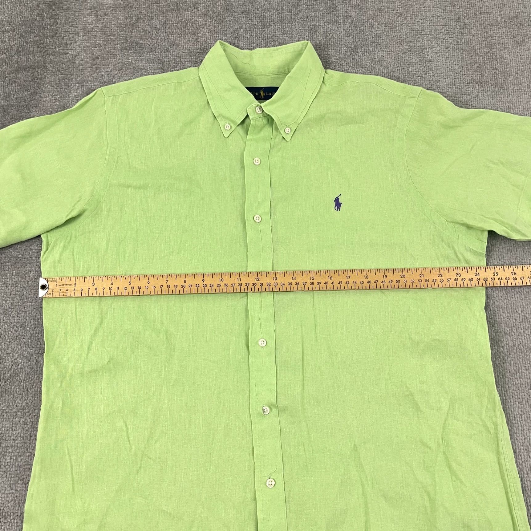 Ralph Lauren VINTAGE Ralph Lauren Shirt Men Large Linen Short Sleeve Green 100% Linen Button-Down Preppy Classic Size US L / EU 52-54 / 3 - 5 Thumbnail