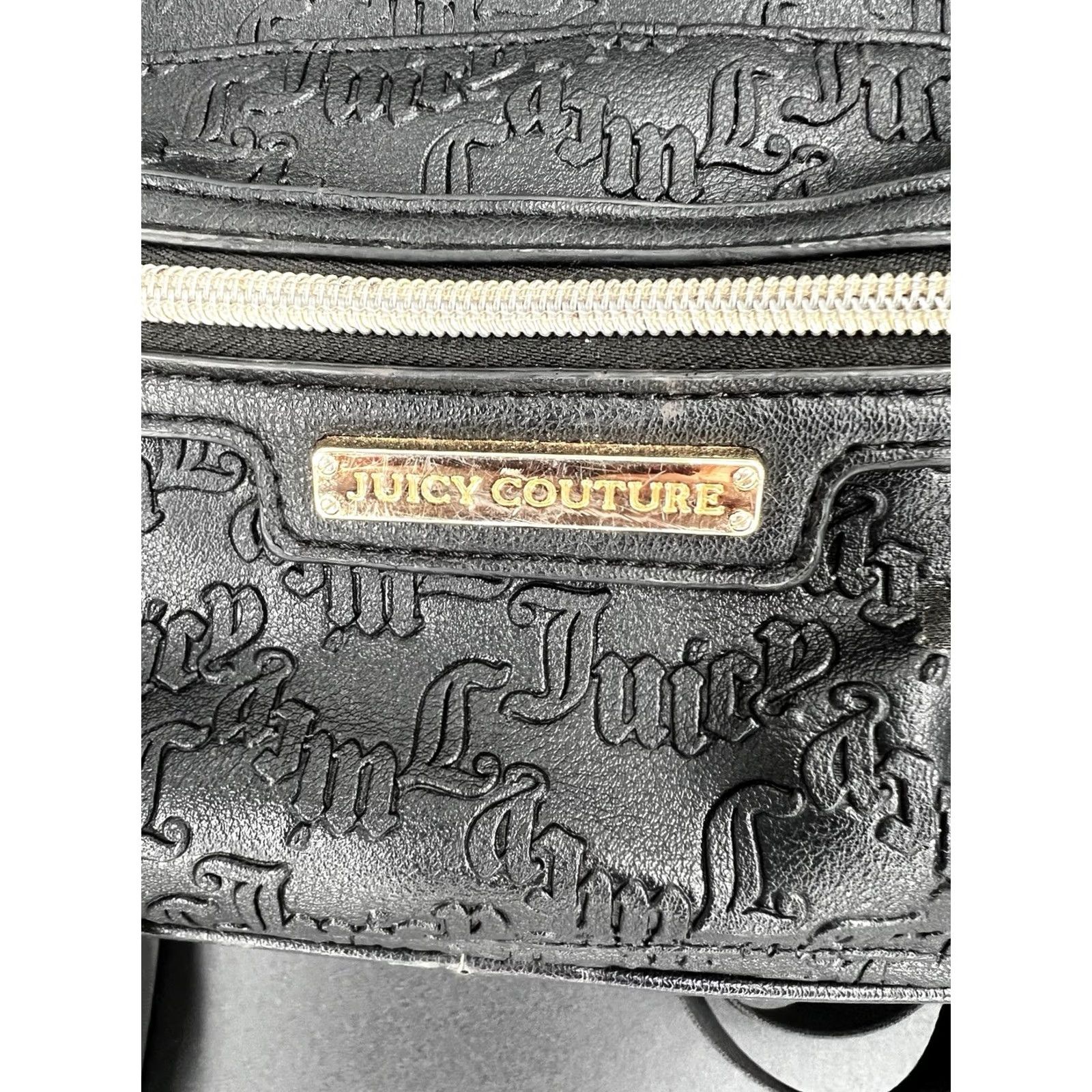 Juicy Couture Juicy Couture Black Leather Backpack Purse Logo Pattern Medium Casual Travel Zip Closure Womens Size ONE SIZE - 3 Thumbnail