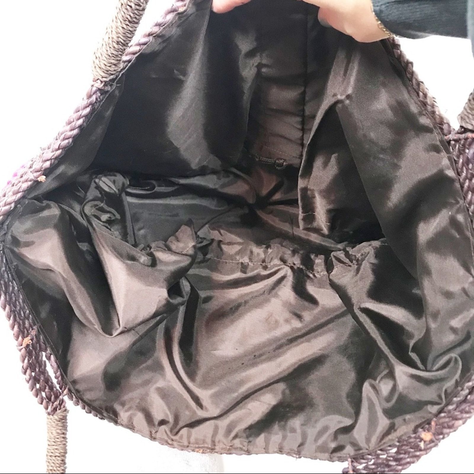Other Braided Straw Bag Circle Detail Drawstring Closure Size ONE SIZE - 4 Thumbnail