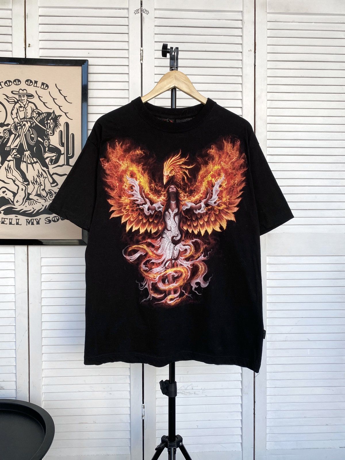 Band Tees × Vintage Vintage Spiral Phoenix Rising Woman Firebird Tee Shirt Black Size US XL / EU 56 / 4 - 1 Thumbnail