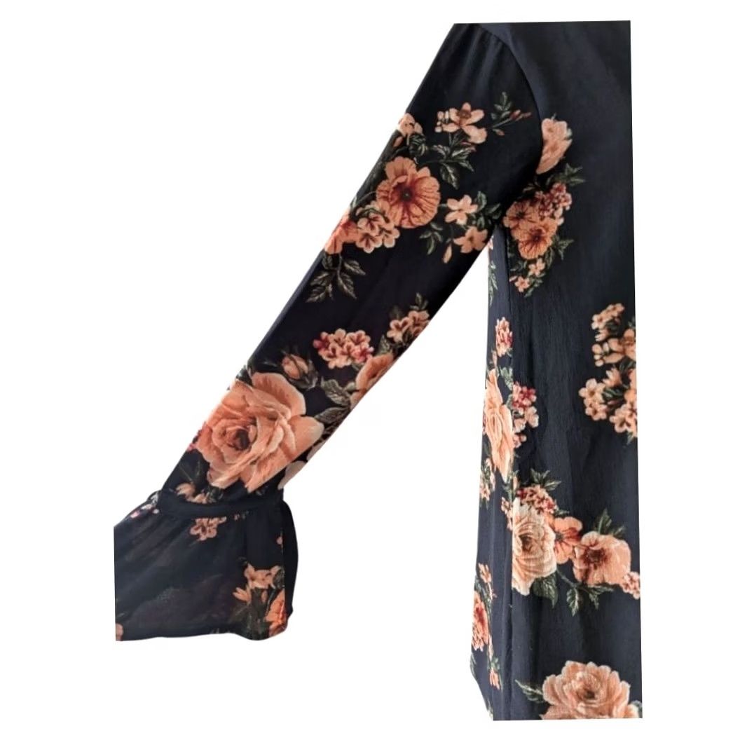 Vintage Navy Blue Floral Strappy V-Neck Bell Sleeve Shift Dress Boho Hippie Cottagecore Altar'd State Women S Bell Sleeve Dress Size S / US 4 / IT 40 - 3 Thumbnail