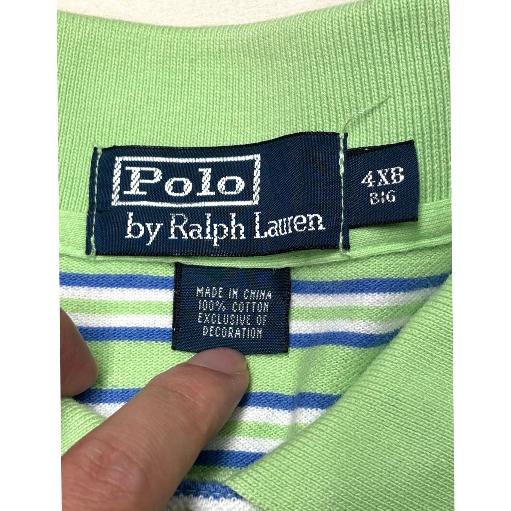 Polo Ralph Lauren Polo Ralph Lauren Polo Shirt Mens 4XB Big & Tall Striped Cotton Pique Green Blue White with Pink Pony Logo Shirt Size US XXL / EU 58 / 5 - 3 Thumbnail
