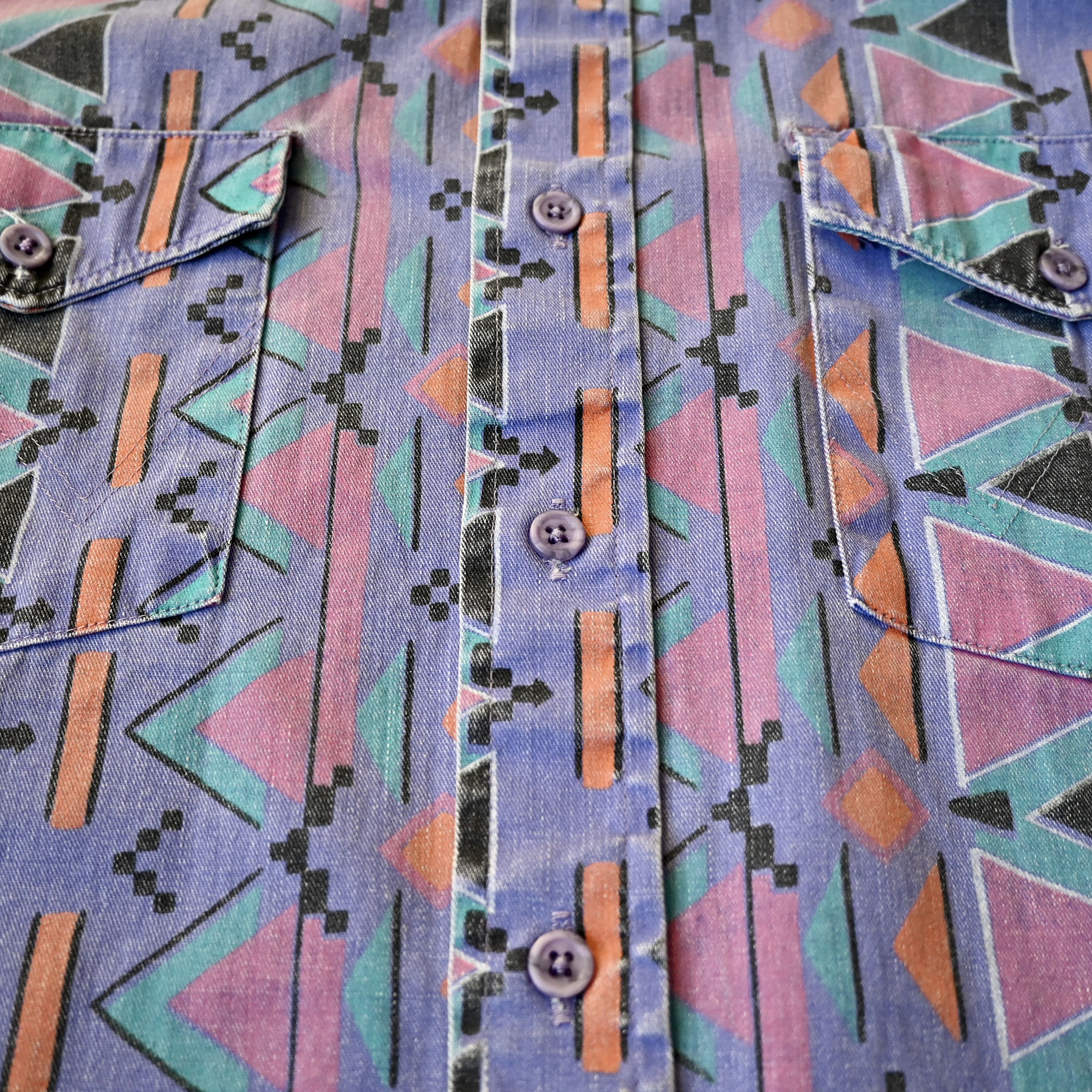 Vintage VTG Wrangler Brushpopper shirt Aztec Navajo soft purple 17.5 Size US XL / EU 56 / 4 - 7 Thumbnail