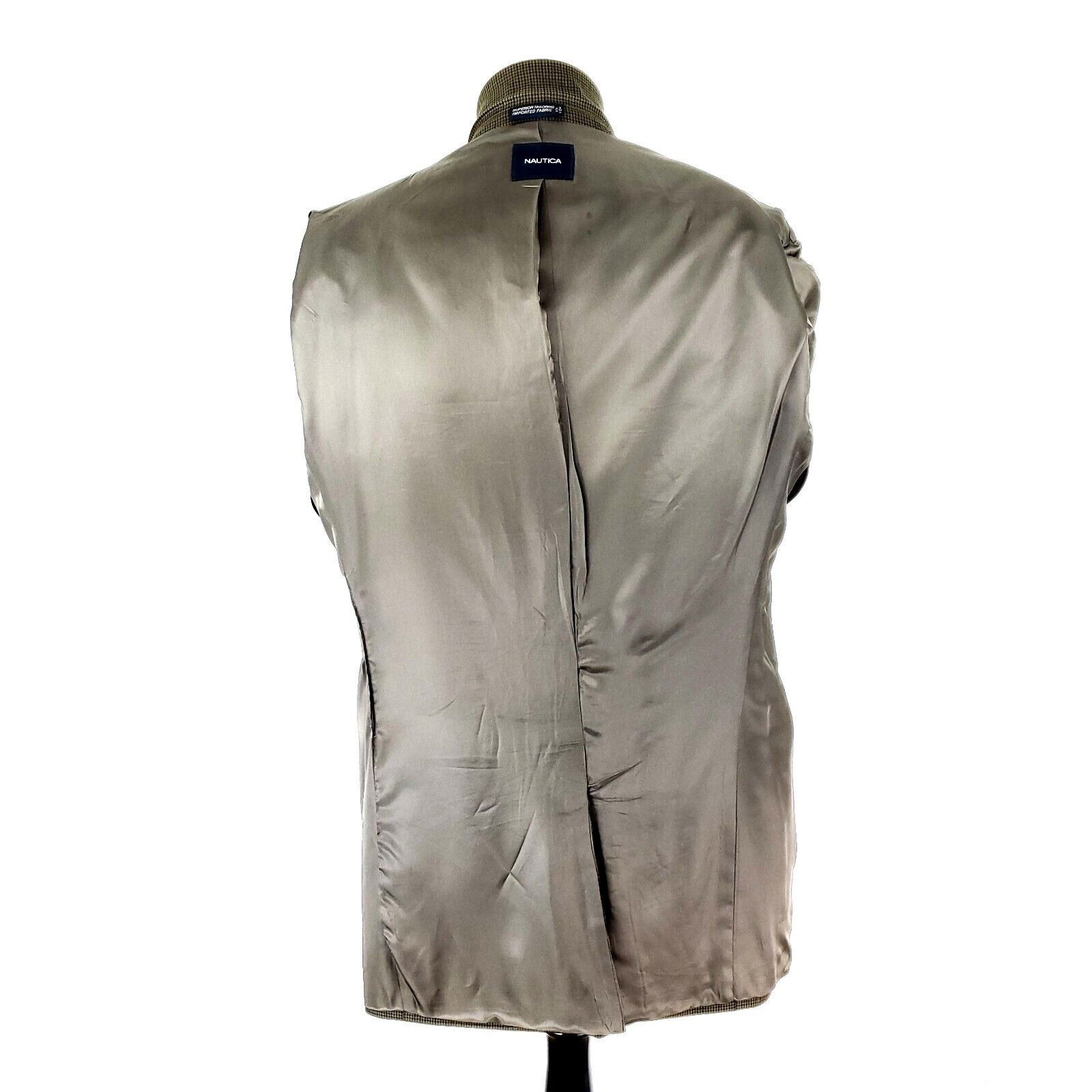 Nautica Nautica Wool 3 Button Blazer 42L Dark Beige Houndstooth Wind Size 42L - 10 Thumbnail