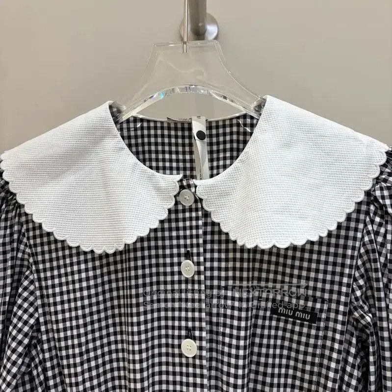 Miu Miu Miu Miu Black Cotton Checkered Dress . Size S / US 4 / IT 40 - 2 Thumbnail