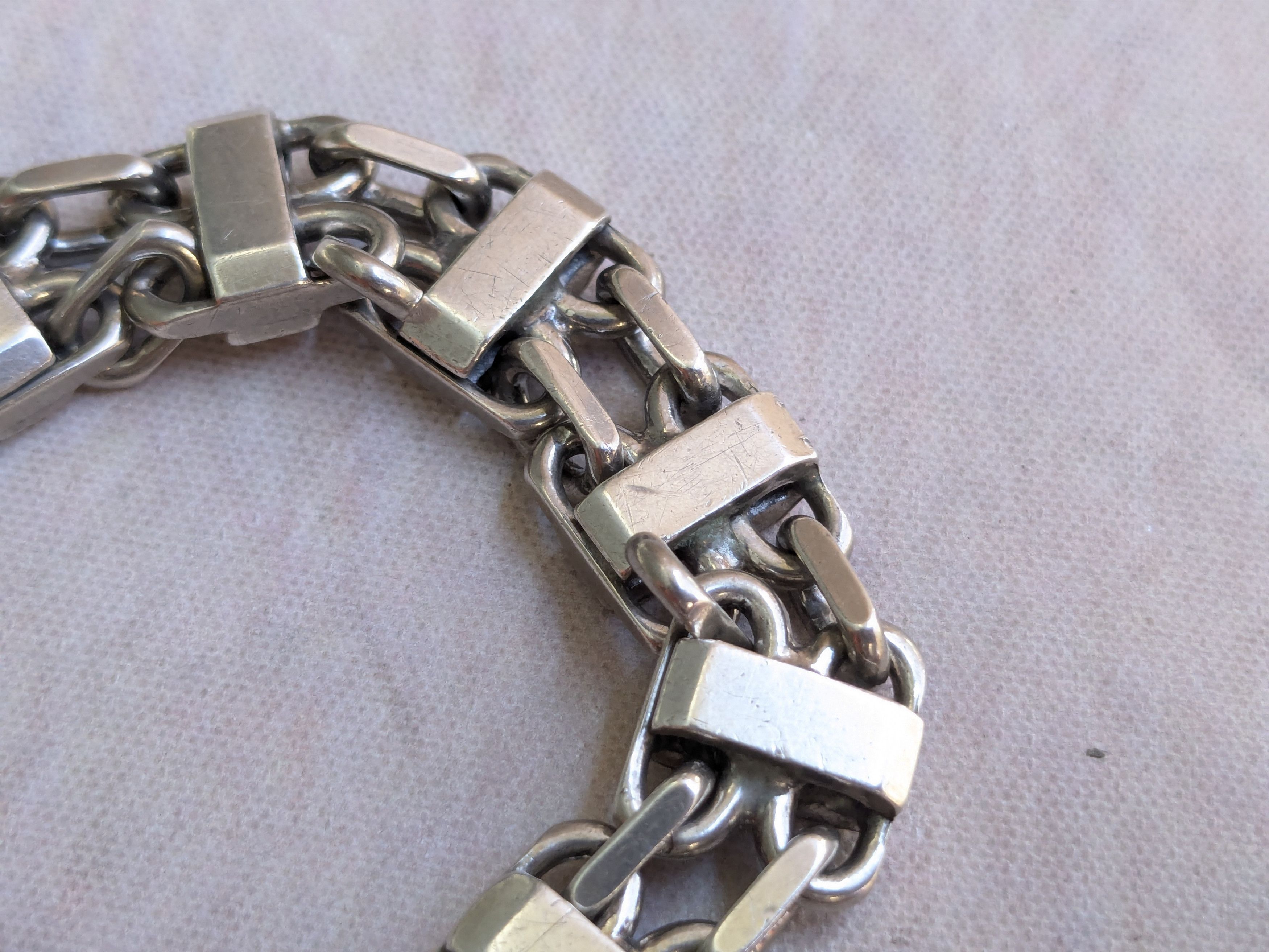 Jewelry Vintage Sterling Silver Bracelet 6" Thick Chunky Biker Size ONE SIZE - 4 Thumbnail