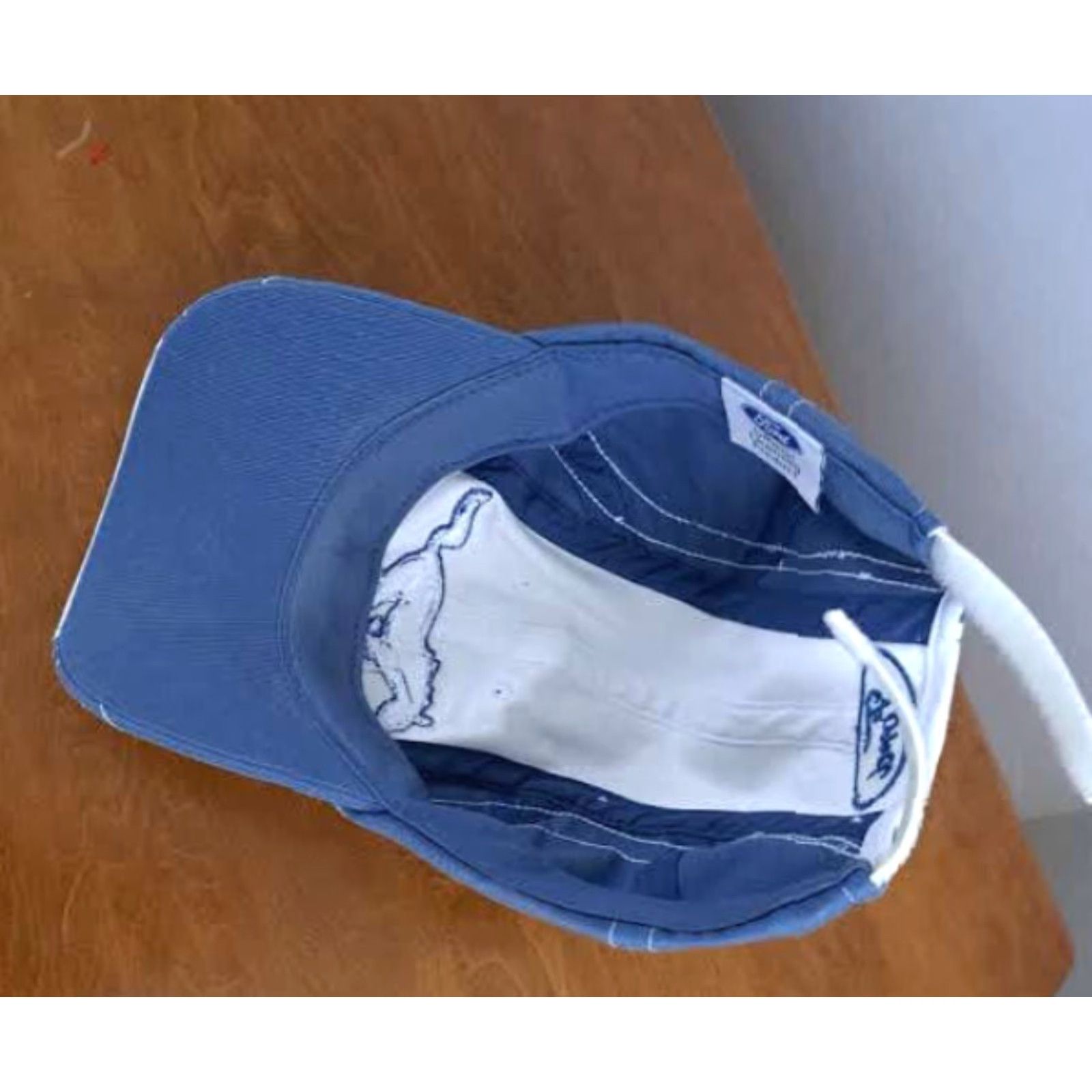 Ford VINTAGE Ford Mustang Hat Blue&White Adjustable Size Strap EUC Baseball Cap Men Adjustable Blue American Cotton Canvas Size ONE SIZE - 5 Thumbnail