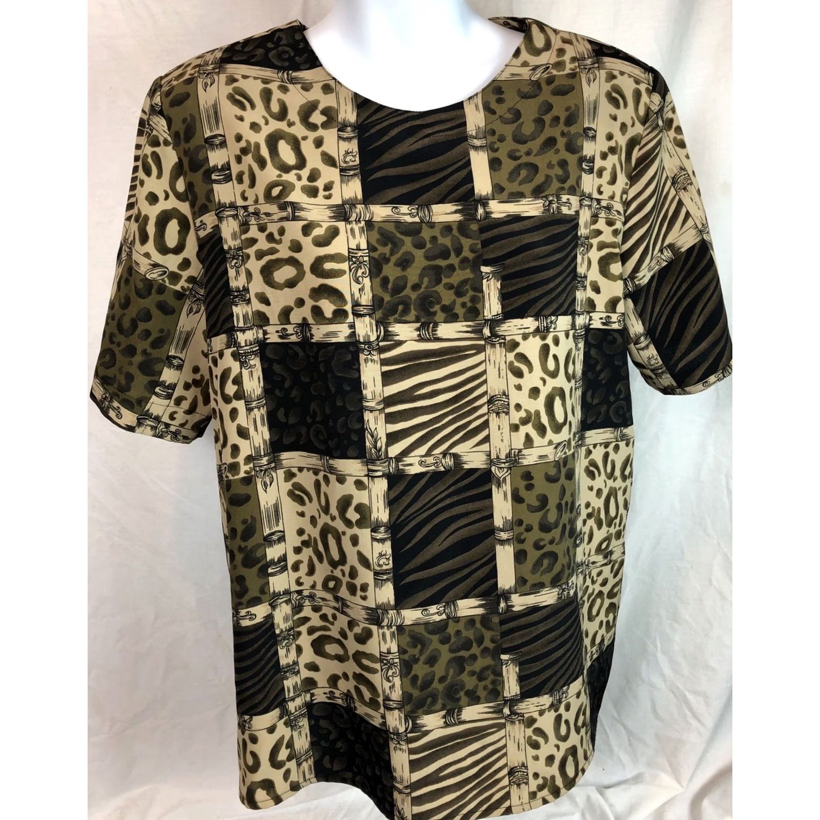 Vintage Vintage Modern Essentials Blouse XL Brown Animal Print Short Sleeves Round Neck Womens Size XL / US 12-14 / IT 48-50 - 5 Thumbnail