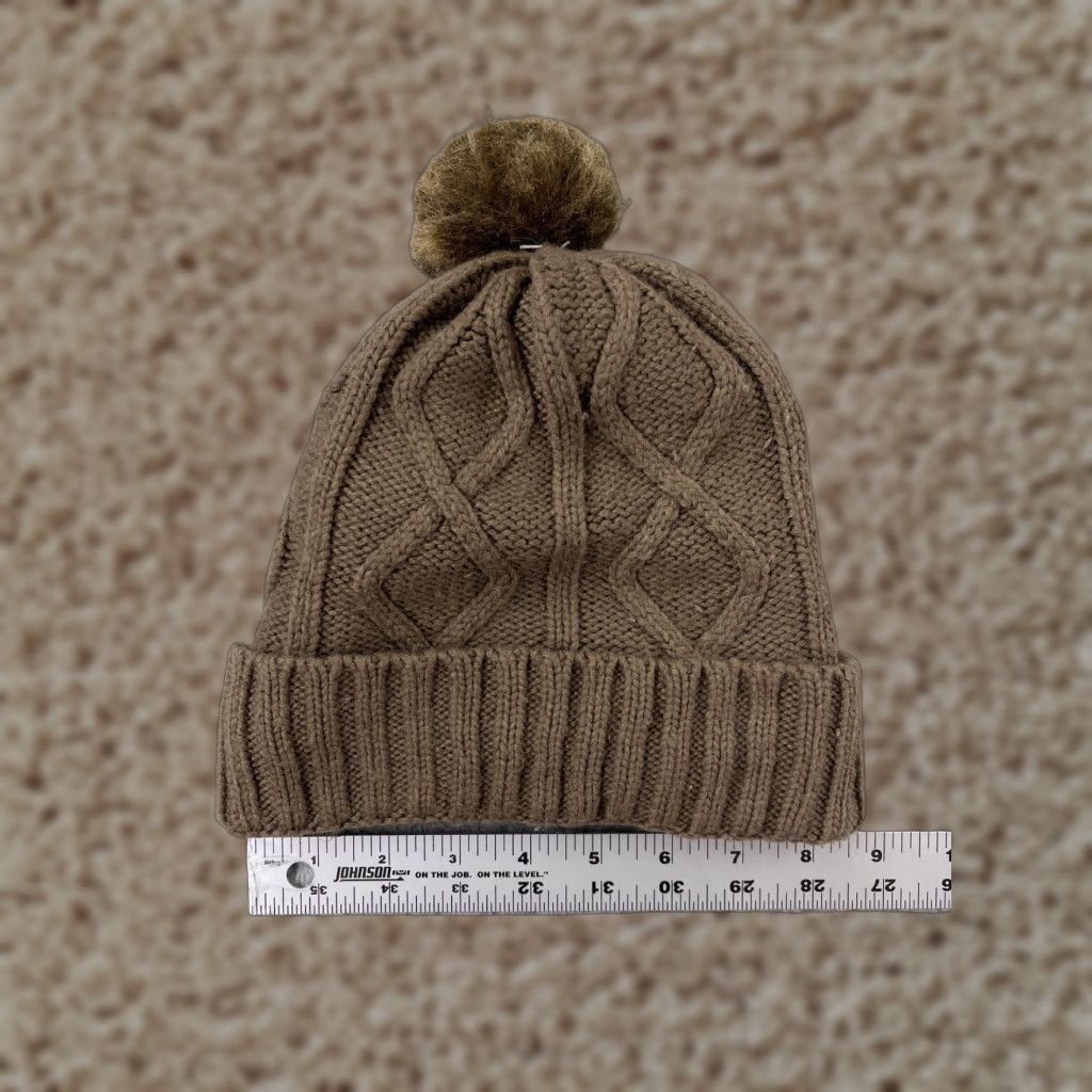 Vintage Womens Beanie Hat Knit Brown 100% Acrylic Lined One Size Winter Ski Pom Beanie Women Adult One Size Brown Knit Accessories Outdoors Skiing Mens/Womens Size ONE SIZE - 1 Thumbnail