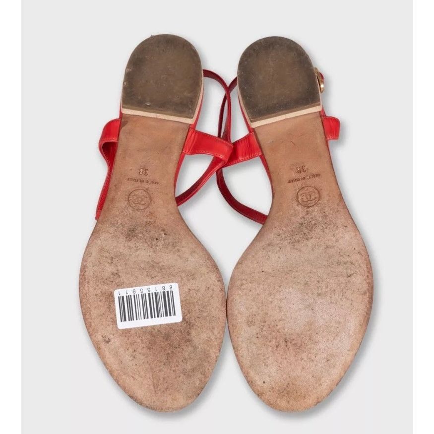Chanel Chanel Red Leather Block Heel Open Toe Sandals Size 38 Size US 7 / IT 37 - 5 Thumbnail
