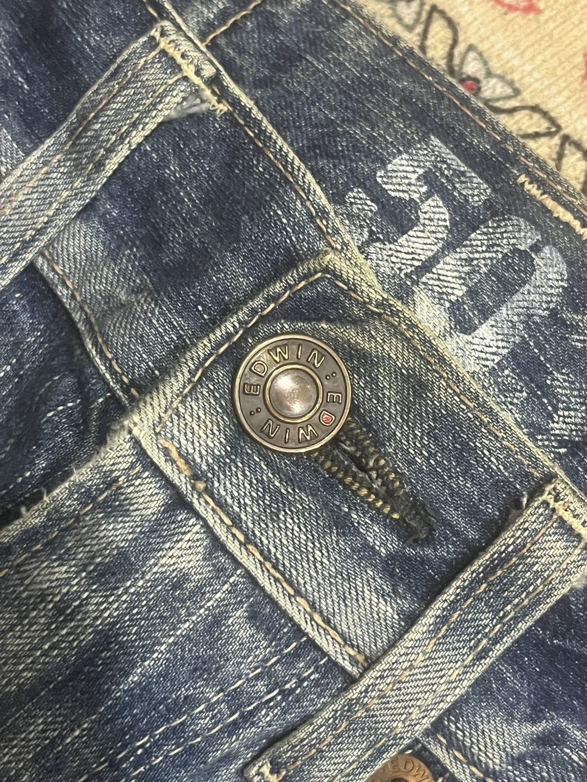 Tornado Mart Edwin 503 Blue Trip Distressed Paint Splattered Flare Jeans Size US 28 / EU 44 - 5 Thumbnail