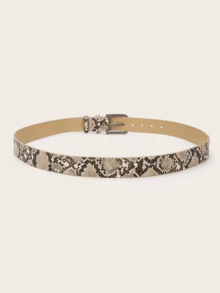 Japanese Brand 102 cm Snakeskin Print Faux Leather Belt - Brown/Beige Size ONE SIZE - 3 Thumbnail