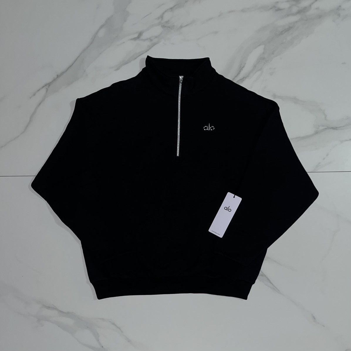 Alo Yoga Accolade 1/4 Zip Pullover Sweatshirt Black Medium