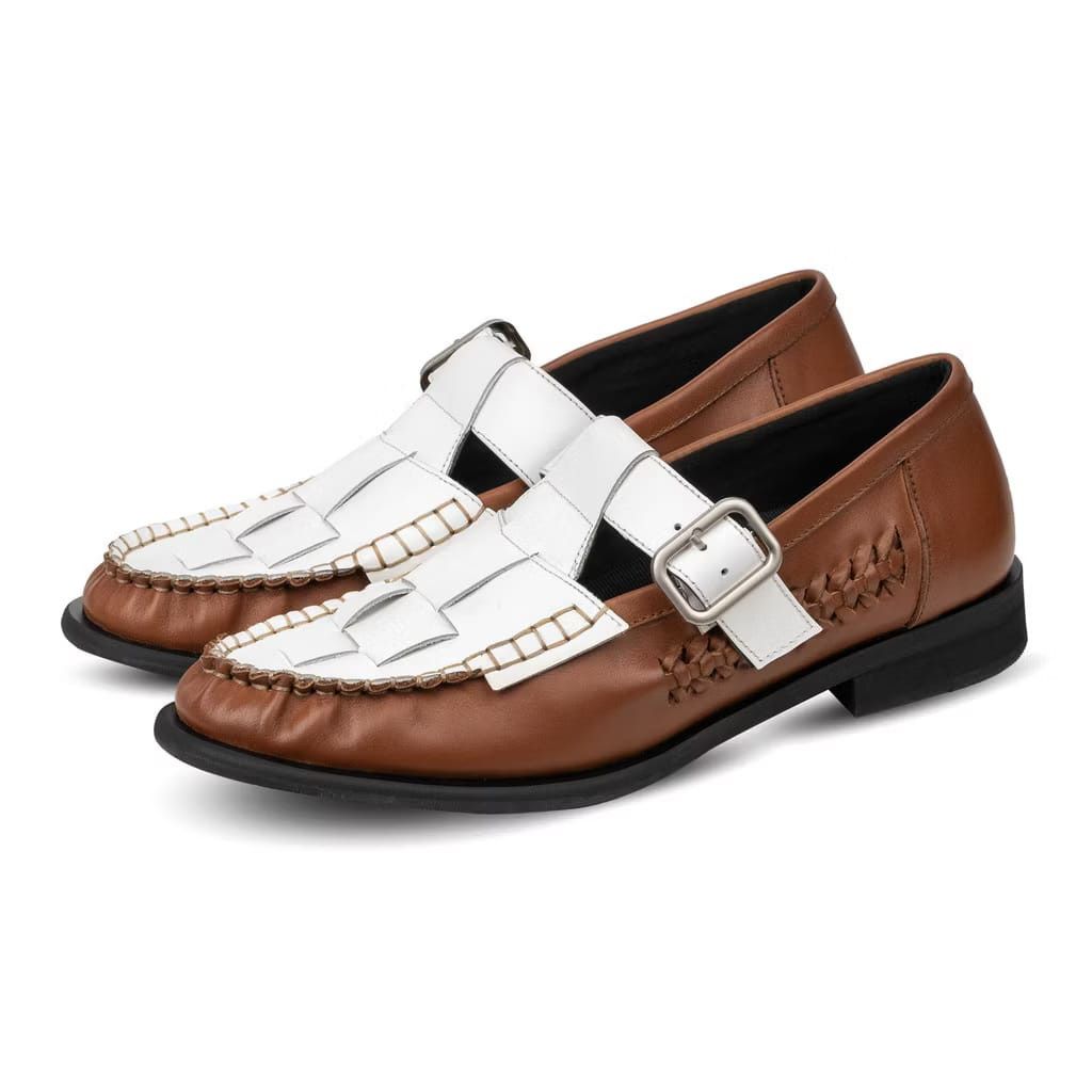 Genuine Leather Sauvage Sandal Loafer Shoes Leather Brown White Size US 9 / EU 42 - 1 Thumbnail
