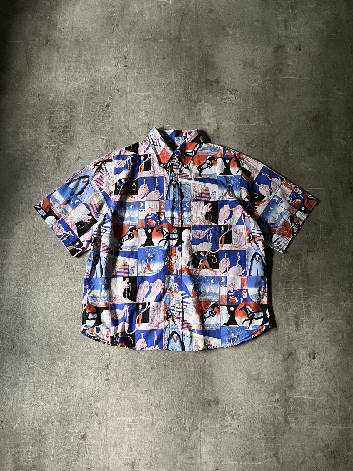 【激レア】PRADA2018 コミックプリントシャツ Prada 2018 Comic Book Striped Shirt - Blue Casual Shirts