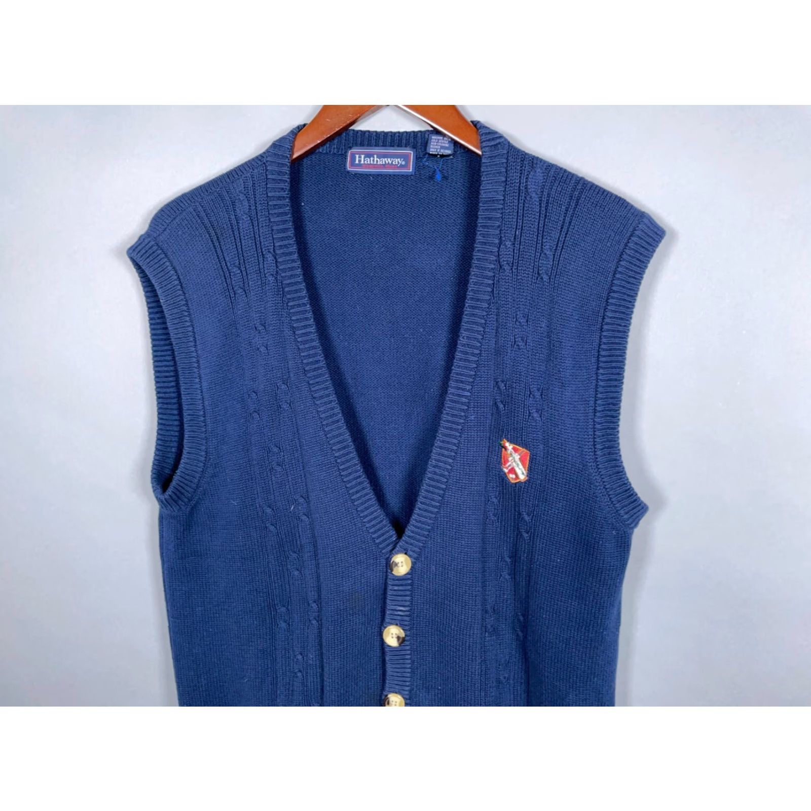 Vintage VINTAGE Hathaway Men's Sweater Vest Adult Large Cable Knit Cotton Preppy Golf Blue Size US L / EU 52-54 / 3 - 4 Thumbnail