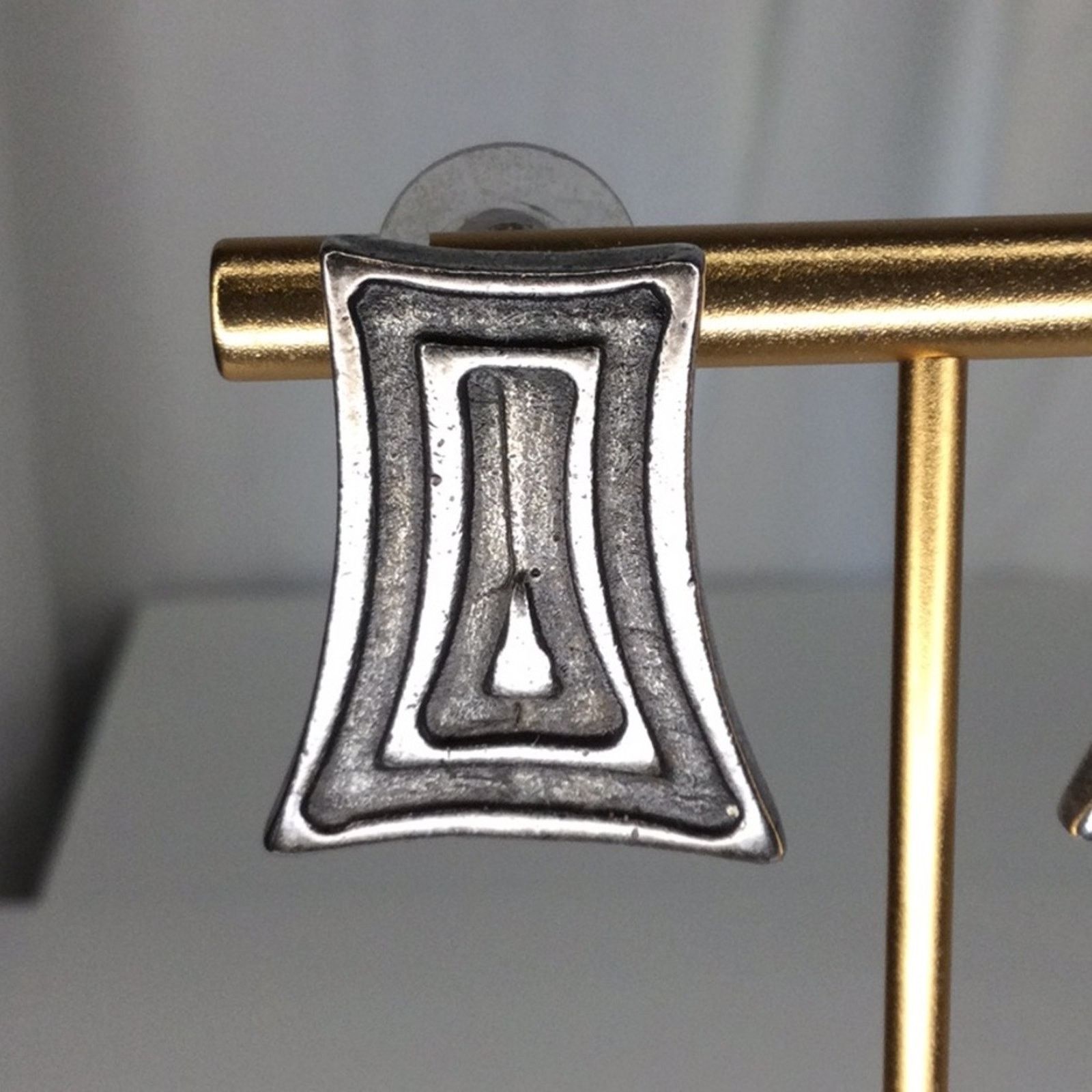 Other Silver & Black Geometric Trapezoid Push Back 1980's Earrings Size ONE SIZE - 7 Thumbnail