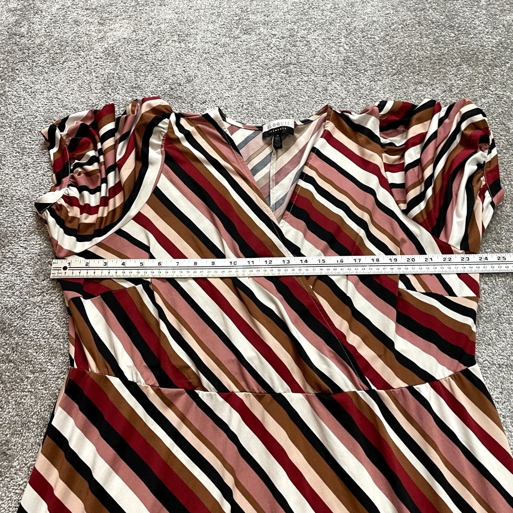Vintage Eloquii Dress womens Plus 24 Red Striped A-Line Short Sleeve V-Neck Pullover Size 42" / US 20 - 6 Thumbnail