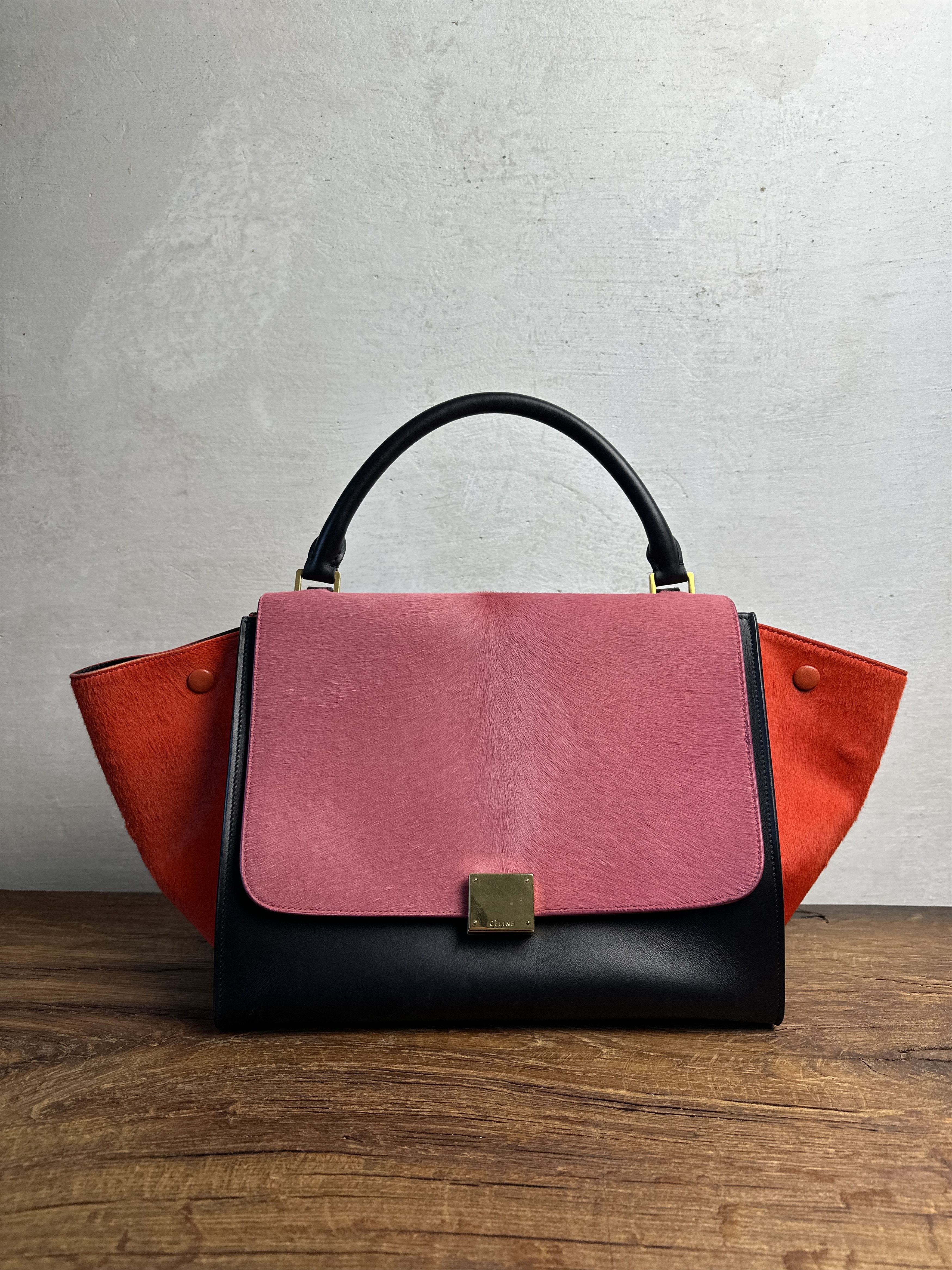 Archival Clothing x Celine Trapeze Medium Ponyhair Tricolor Bag in Pink, Women's