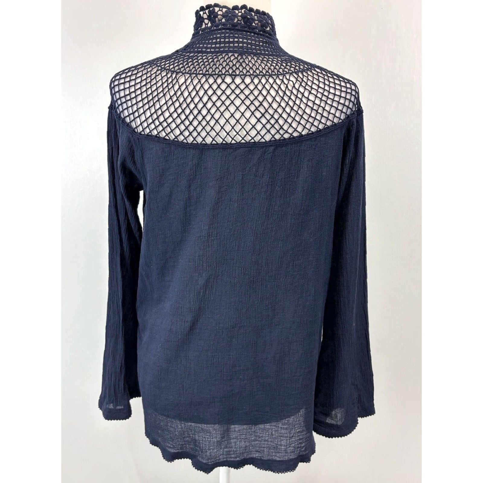 Free People Free People Crochet Yoke High Neck Long Sleeve Top Blue Women's Small Size S / US 4 / IT 40 - 3 Thumbnail