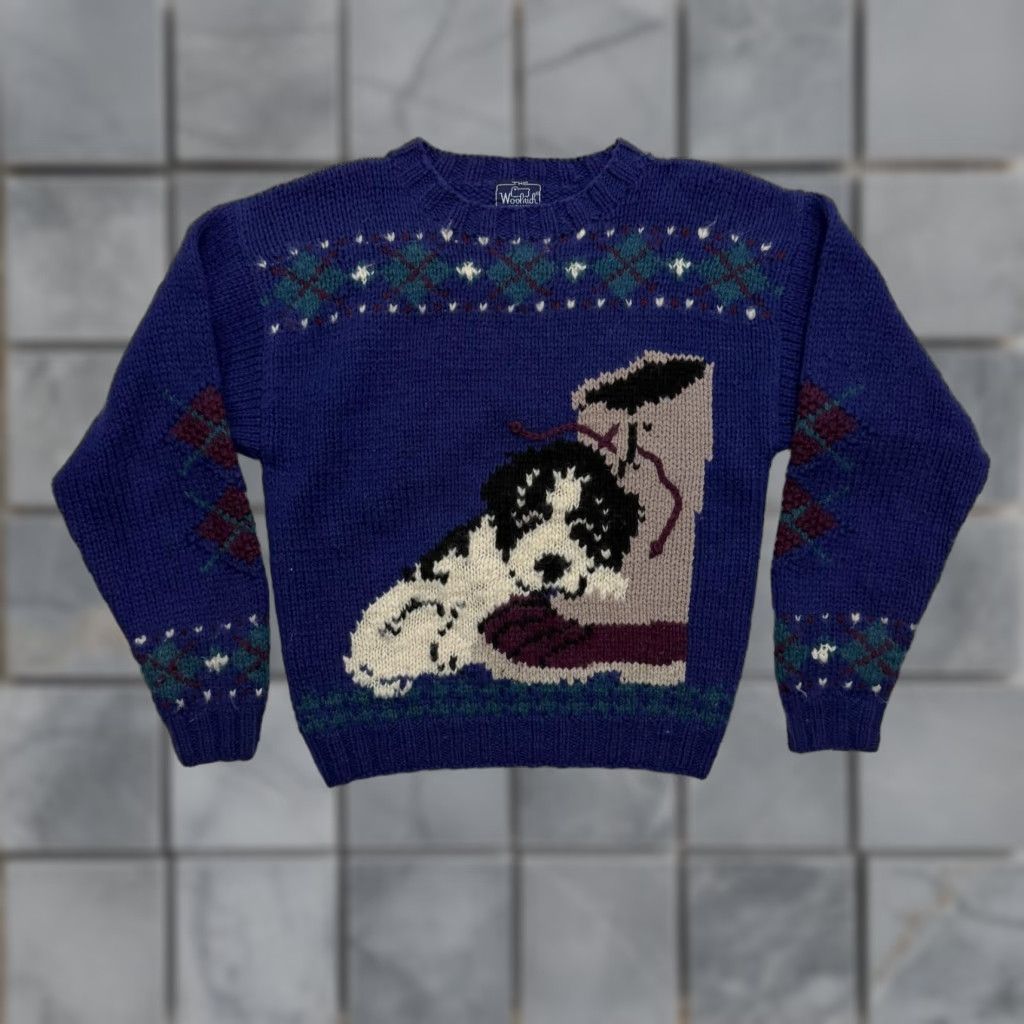 Vintage Woolrich Sweater Womens Medium Blue Dog Graphic Argyle Pullover Crew Neck Knit Size M / US 6-8 / IT 42-44 - 1 Thumbnail