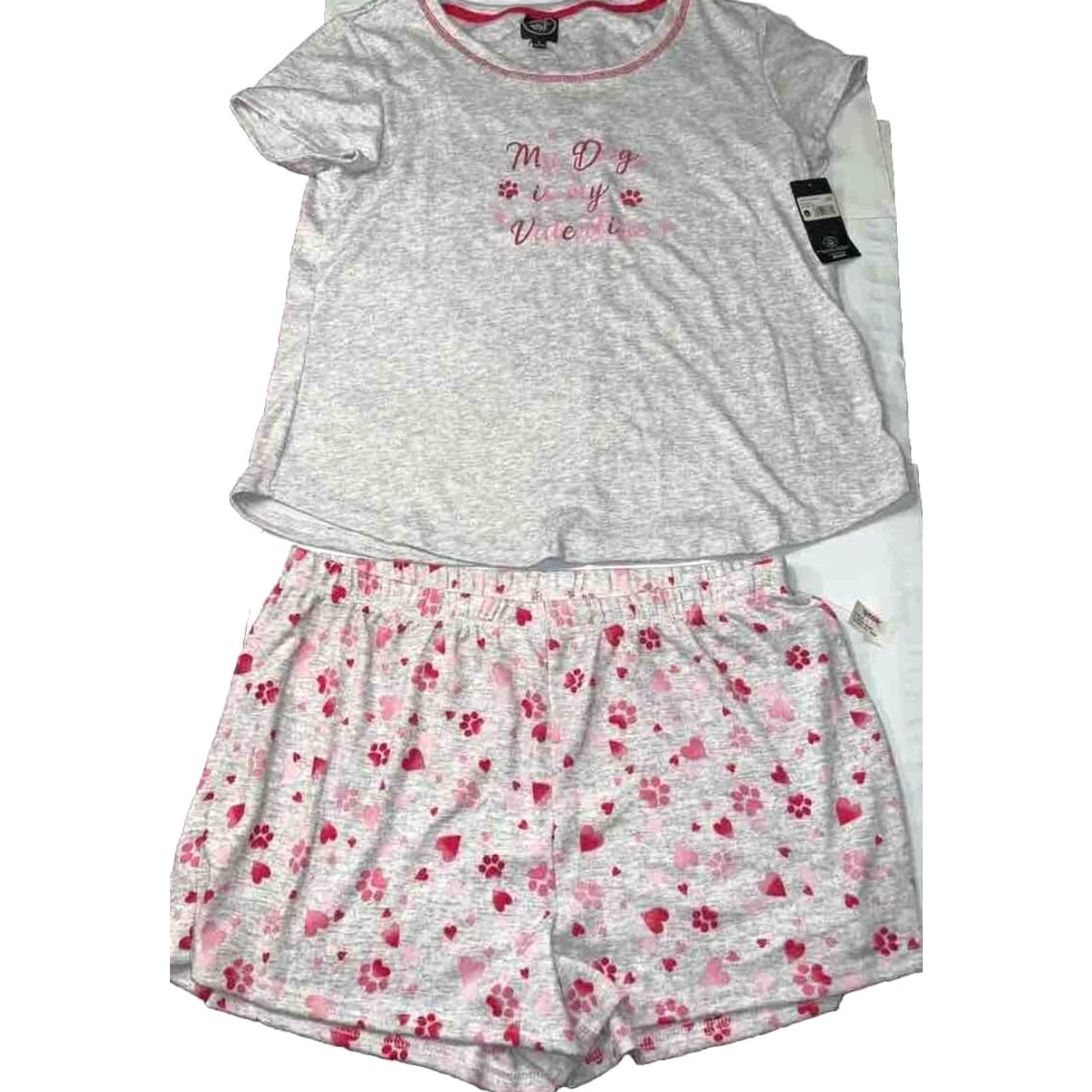 Laura Ashley Laura Ashley Heart DOG PJs NEW Women 2PC Shorts/Top Set My Dog Is My Valentine Paws and Hearts Heather Gray Size ONE SIZE - 3 Thumbnail