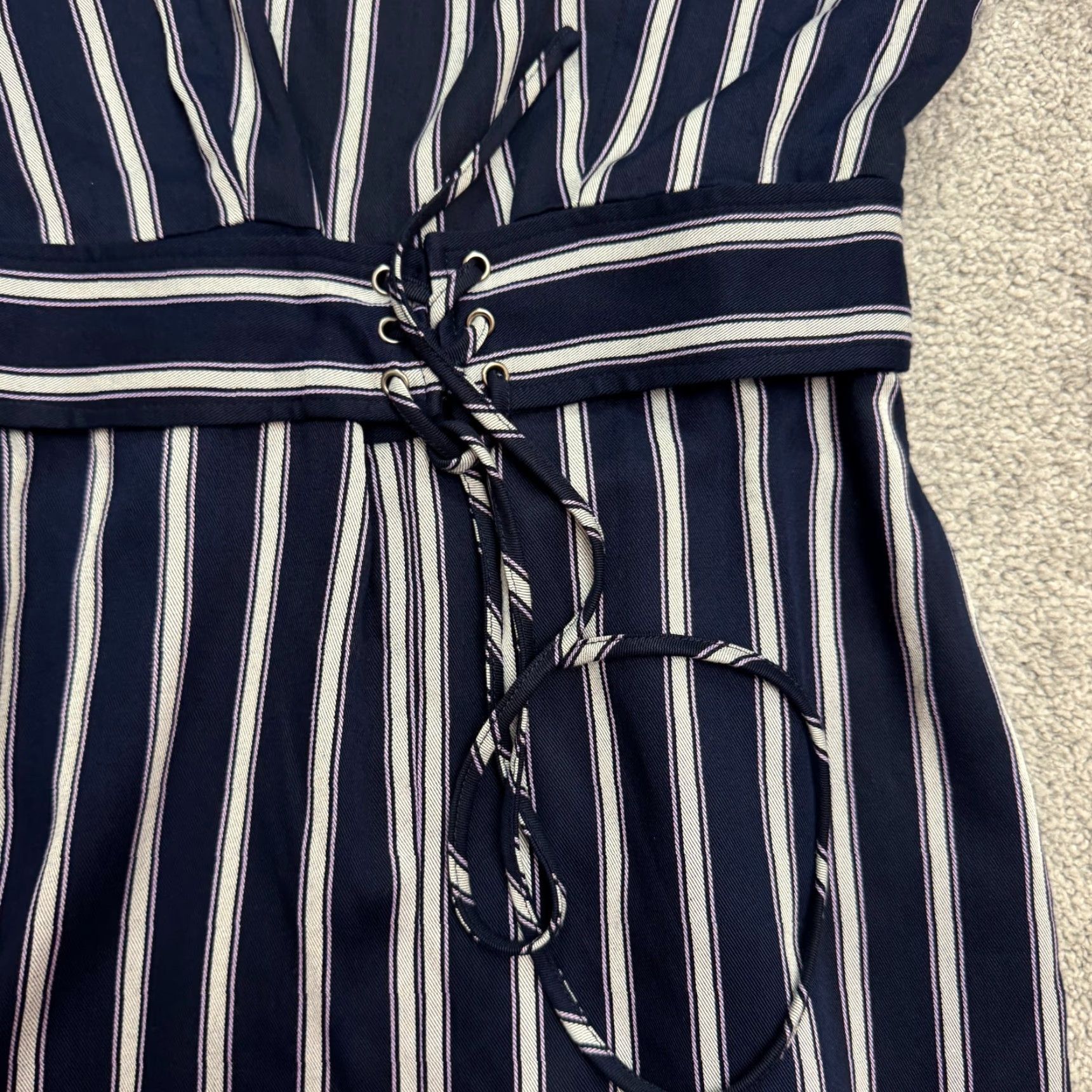 Parker Parker Myers Jumpsuit Multi Stripe Wide Leg Navy Lace Up Sleeveless Womens 2 NWD Size 26" / US 2 / IT 38 - 5 Thumbnail