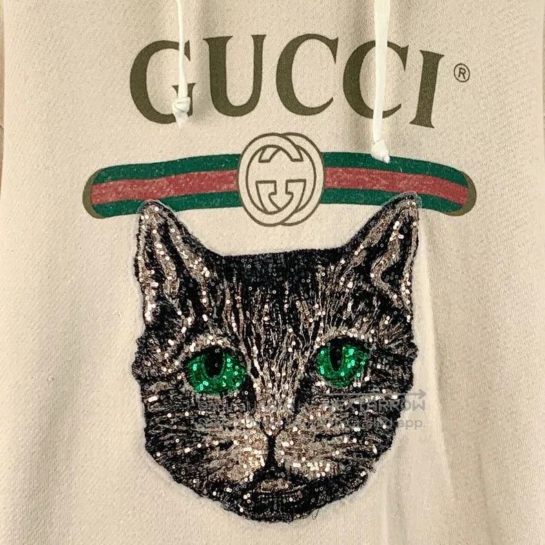 Gucci Gucci Beige logo letter cat sequin cotton hooded drawstrin Size US L / EU 52-54 / 3 - 4 Thumbnail