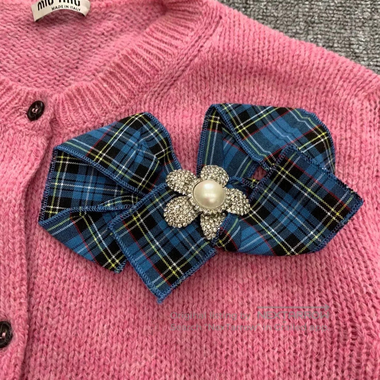 Miu Miu pink knitted cardigan with bow. Size L / US 10 / IT 46 - 8 Thumbnail