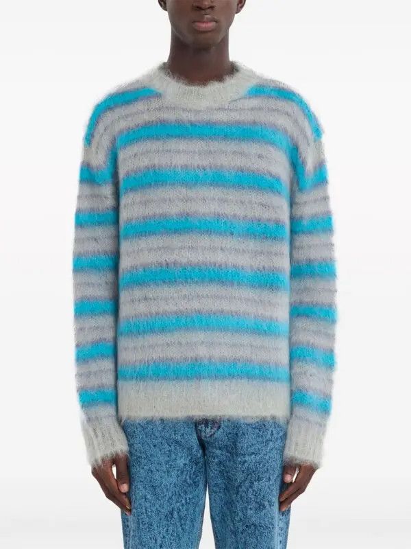 Marni o1w1db11125 Striped Mohair-Blend Jumper in Grey Size US M / EU 48-50 / 2 - 2 Thumbnail