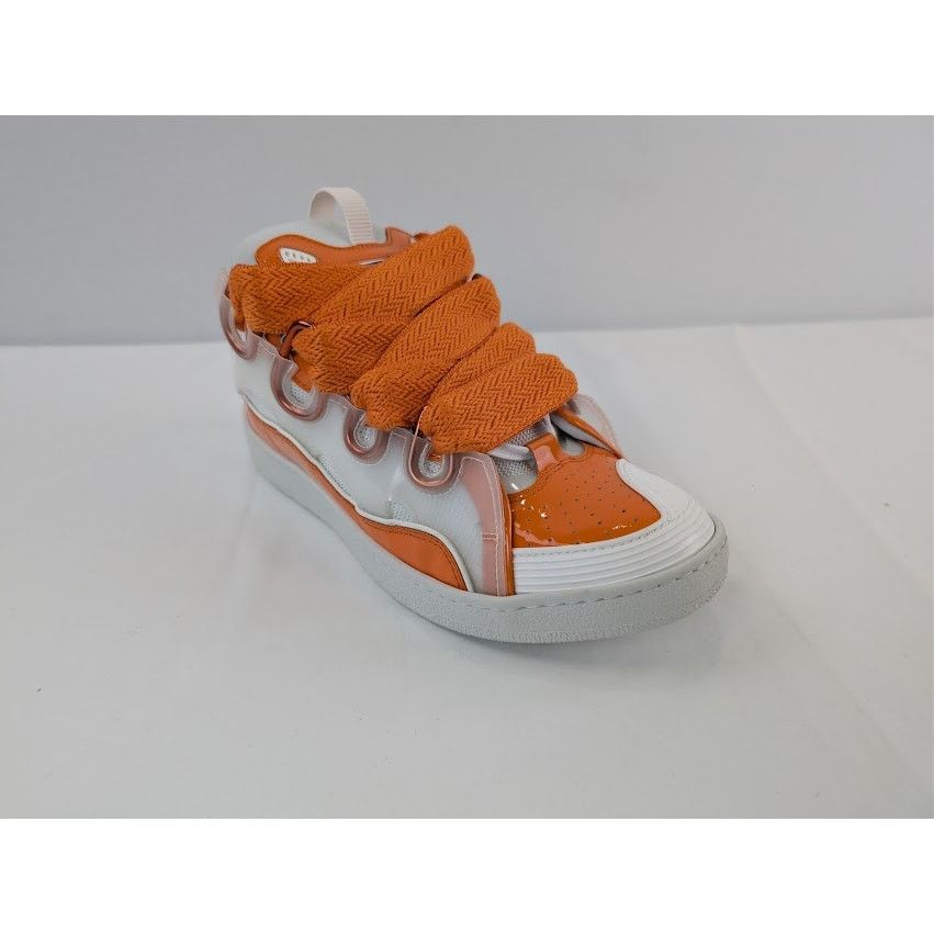 Lanvin o1rshd1 Leather Curb Low-Top Sneaker in Orange / White Size US 9 / EU 42 - 3 Thumbnail