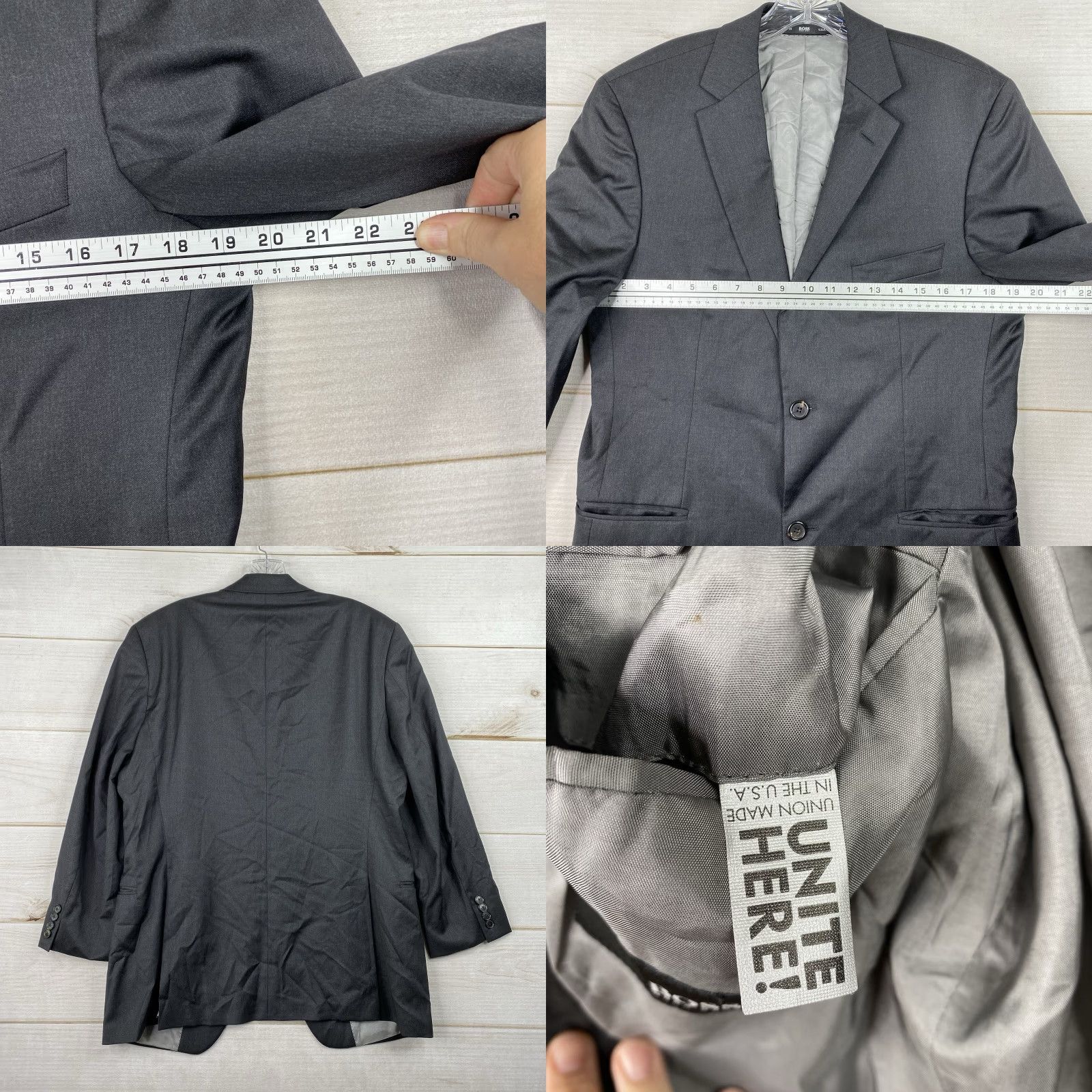 Hugo Boss HUGO BOSS Blazer Mens 38R Gray Wool Jacket Single-Breasted Notch Peak Lapel 2-Button 4-Button Sleeve Solid Vintage No Size 38R - 8 Thumbnail