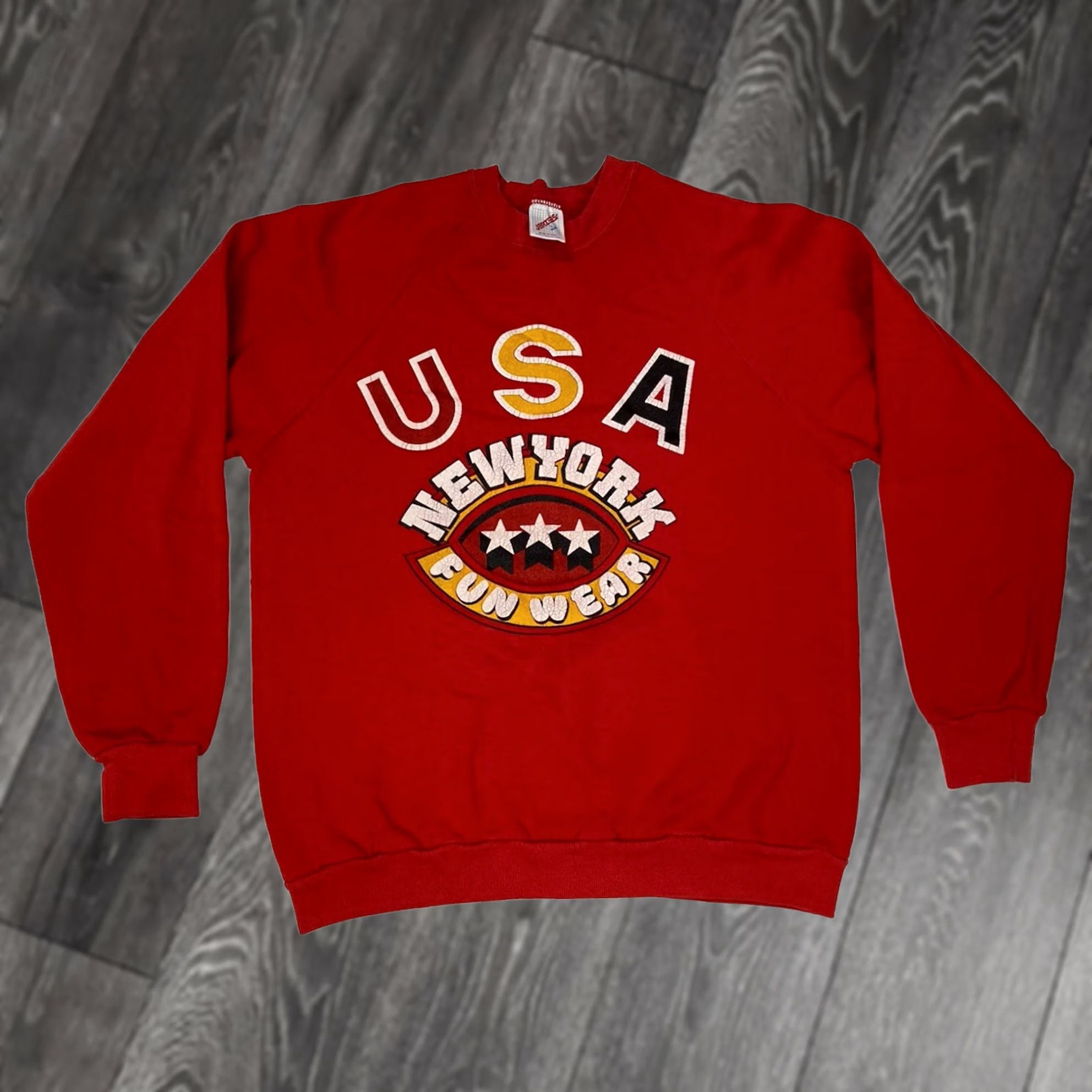 Jerzees VINTAGE Jerzees Sweatshirt Red 90s USA Graphic Print Crewneck Men Small Jerseys City USA Shirt Size US S / EU 44-46 / 1 - 1 Thumbnail