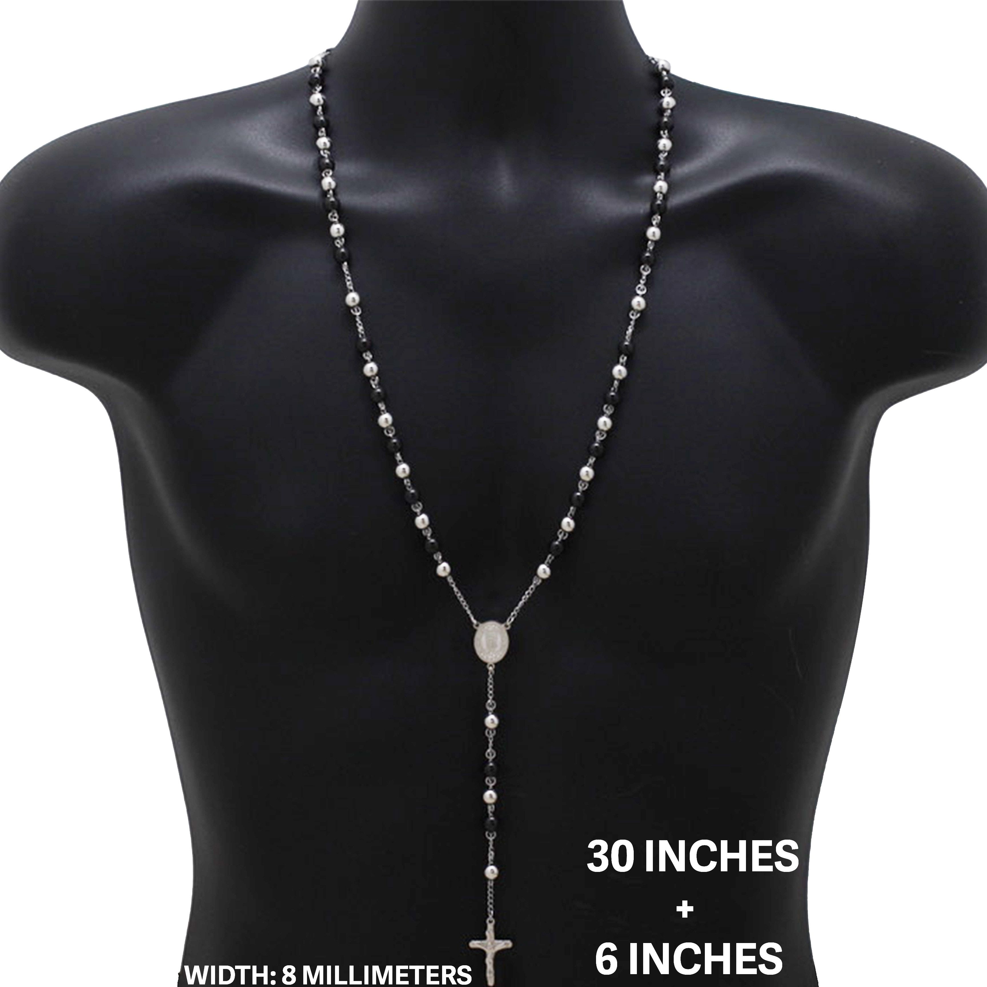 Other 316L Stainless Steel Black 8mm Rosary Necklace 30”+6" Size ONE SIZE - 1 Thumbnail